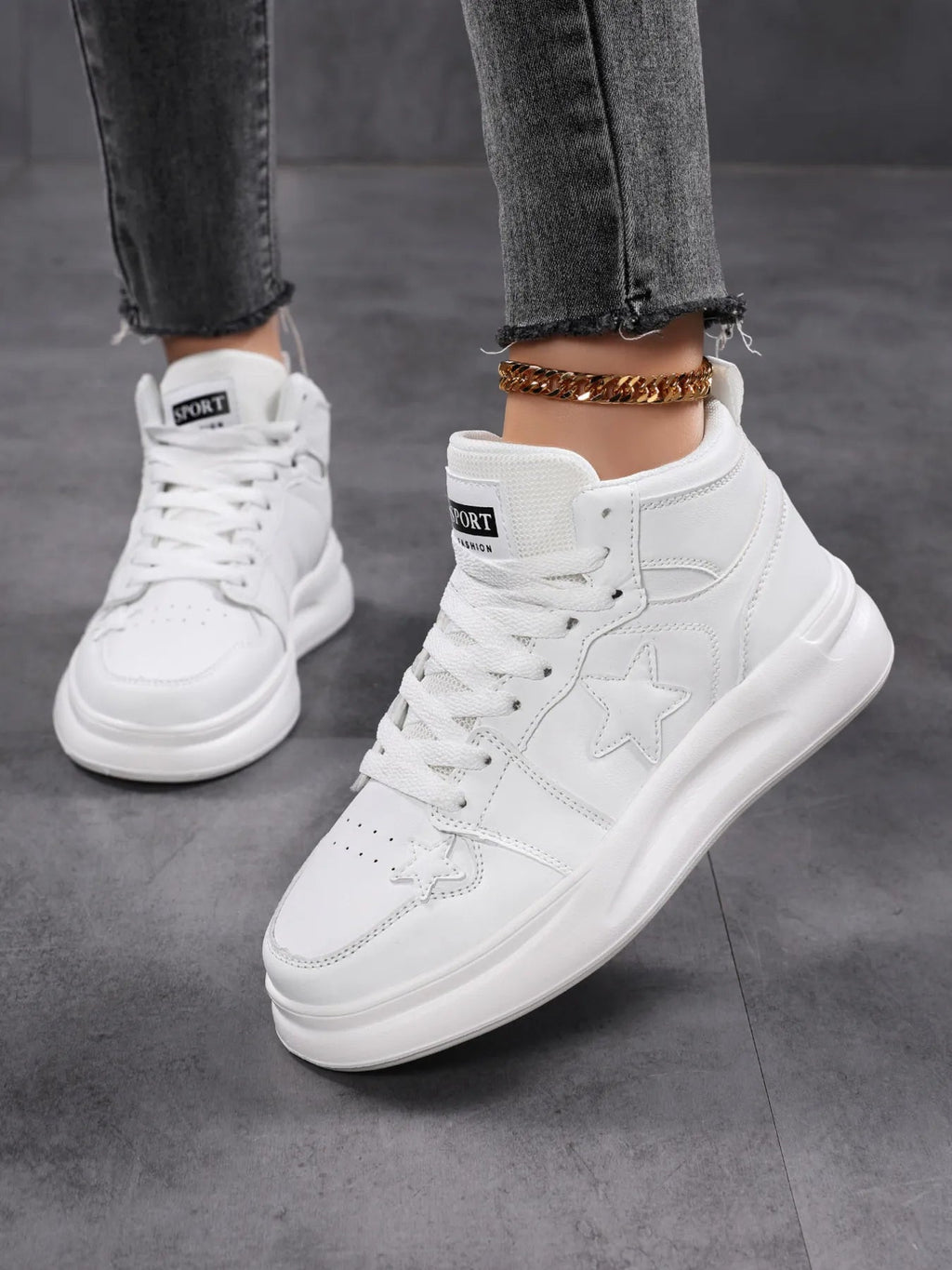Crowned Energy CO. White / 36 Trendsi sneakers Star Pattern Lace Up Sneakers