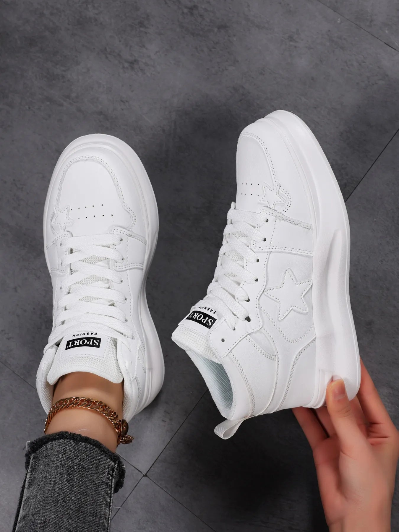 Crowned Energy CO. White / 36 Trendsi sneakers Star Pattern Lace Up Sneakers