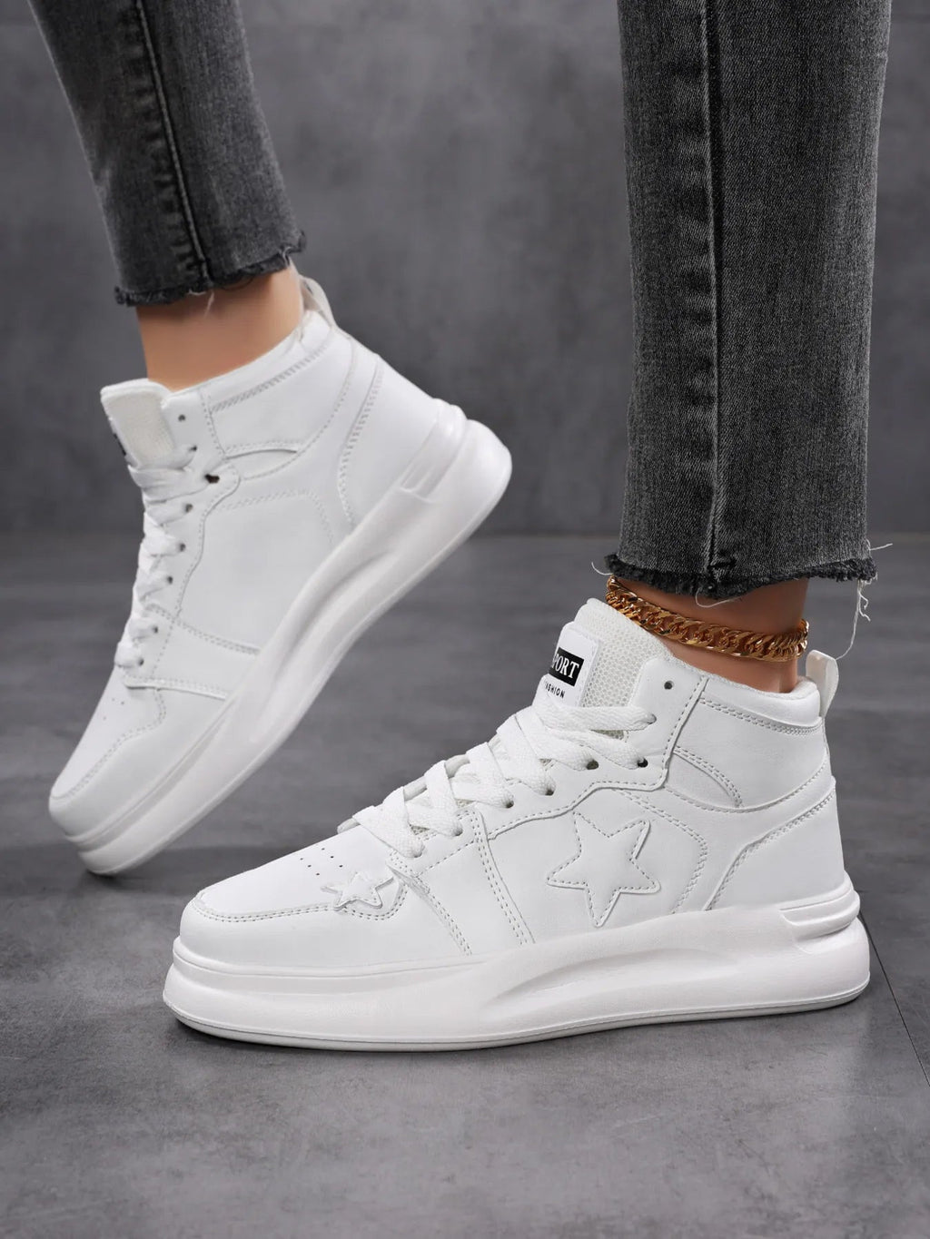 Crowned Energy CO. White / 36 Trendsi sneakers Star Pattern Lace Up Sneakers