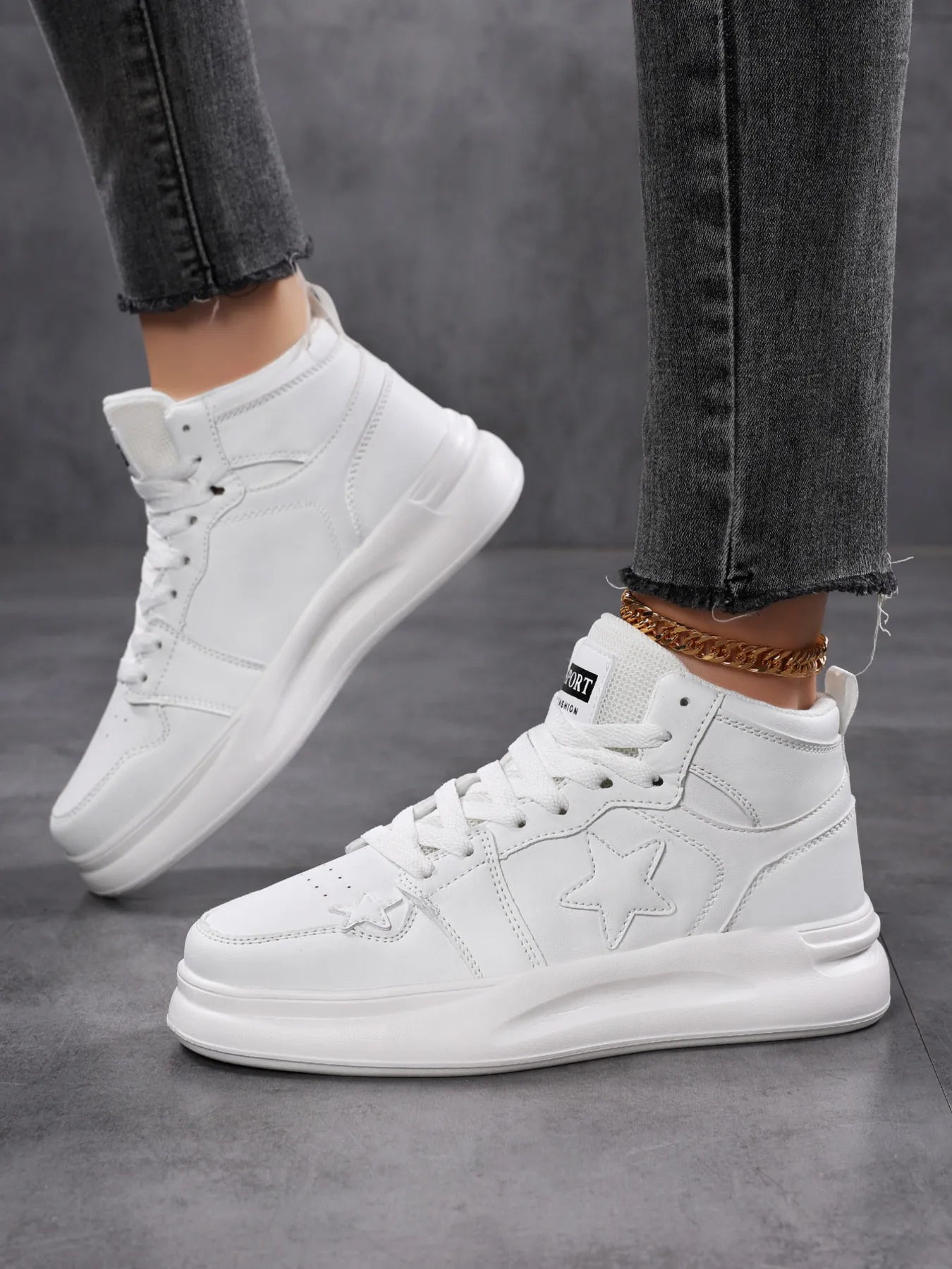 Crowned Energy CO. White / 36 Trendsi sneakers Star Pattern Lace Up Sneakers