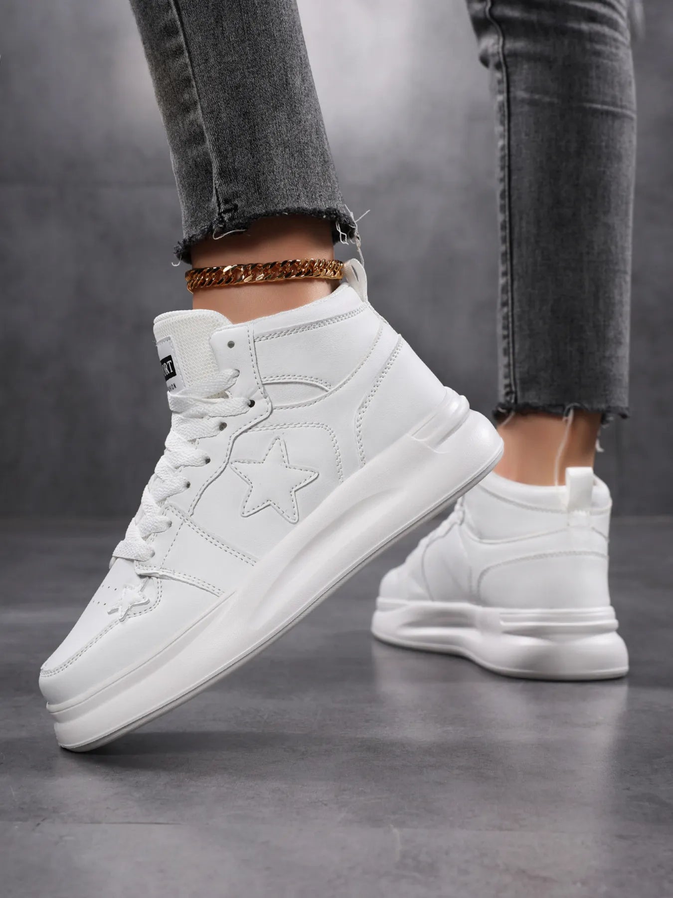 Crowned Energy CO. White / 36 Trendsi sneakers Star Pattern Lace Up Sneakers