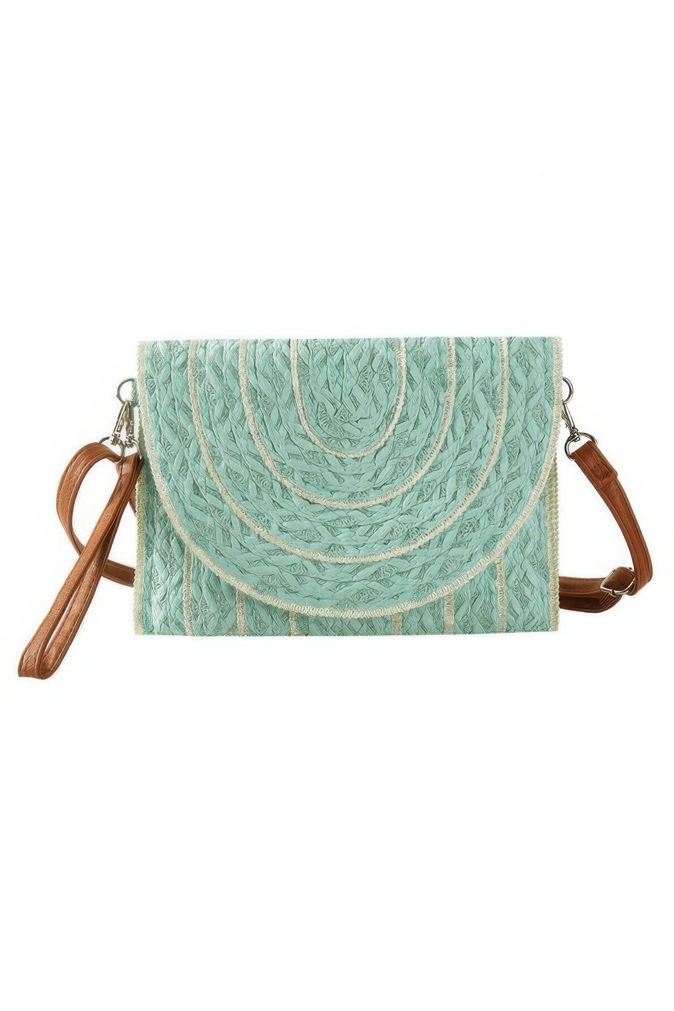 Crowned Energy CO. Mint HD ACCESSORIES Stitch Detailed Straw Clutch & Crossbody Bag