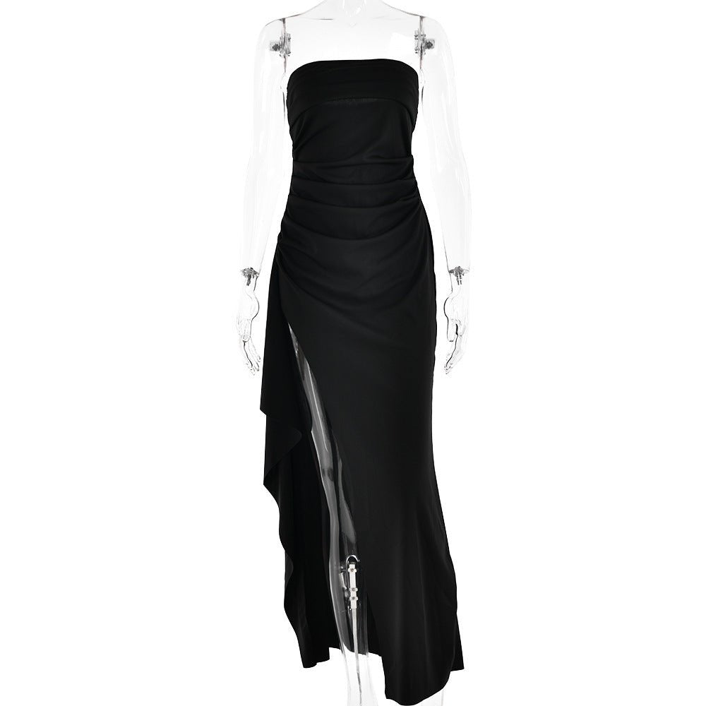 Crowned Energy CO. Black / 2XL Goddess Vibes Dresses Strapless Split Long Dress Summer Fashion Pleated Bridesmaid Dress For Womens Party Wedding Clothing