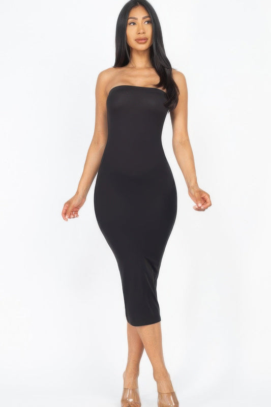Crowned Energy CO. Black / S CCWHOLESALECLOTHING Strapless Tube Bodycon Midi Dress