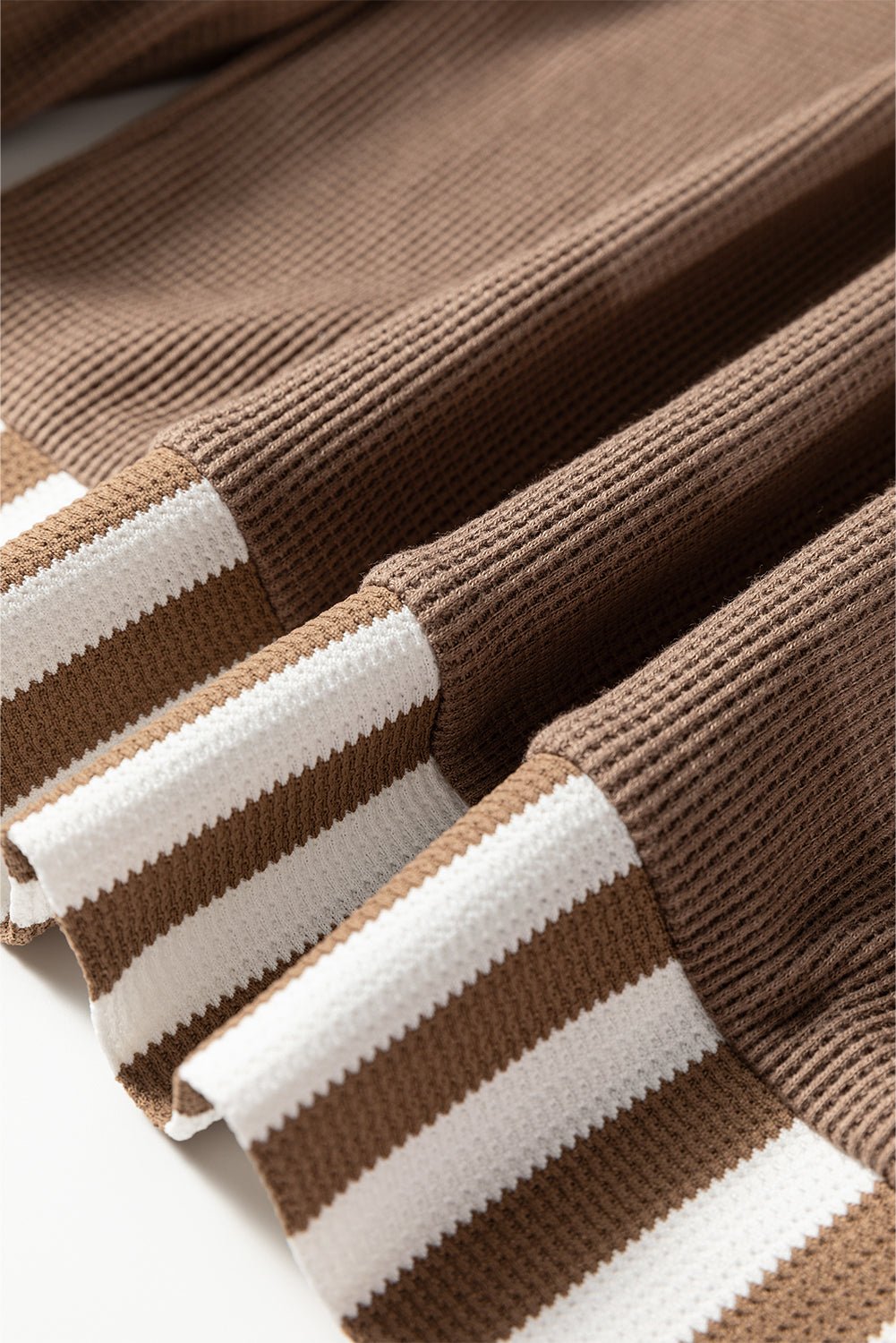 Crowned Energy CO. Straw Yellow / S / 75%Polyester+25%Cotton Dear-Lover Dropshipping Tops/Long Sleeve Tops Straw Yellow Waffle Texture Striped Patchwork Button Neck Drawstring Hoodie