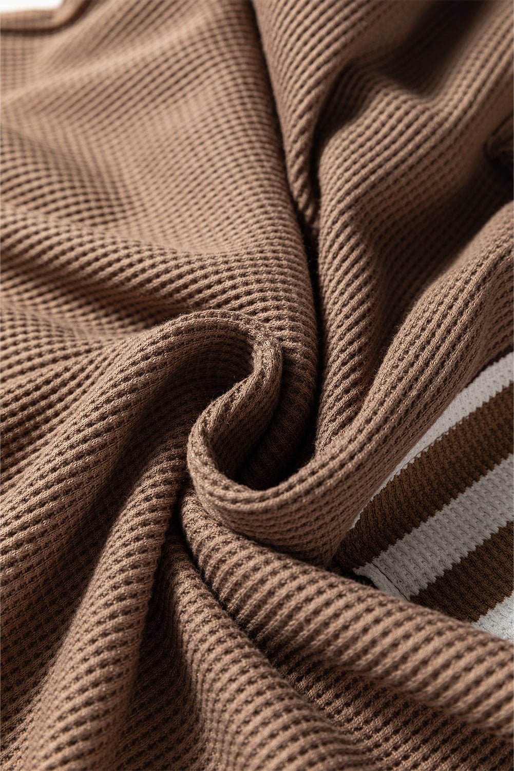 Crowned Energy CO. Straw Yellow / S / 75%Polyester+25%Cotton Dear-Lover Dropshipping Tops/Long Sleeve Tops Straw Yellow Waffle Texture Striped Patchwork Button Neck Drawstring Hoodie