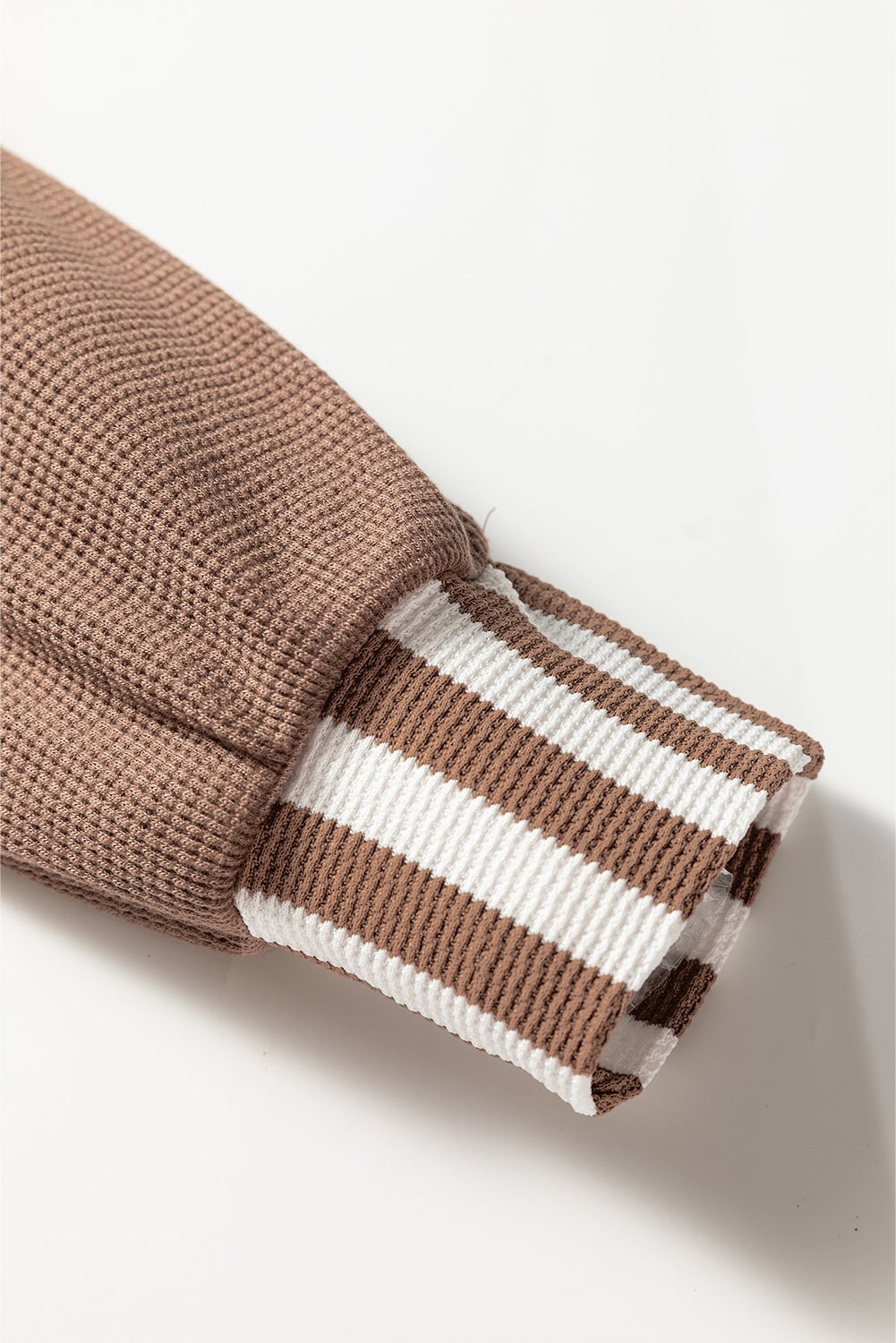 Crowned Energy CO. Straw Yellow / S / 75%Polyester+25%Cotton Dear-Lover Dropshipping Tops/Long Sleeve Tops Straw Yellow Waffle Texture Striped Patchwork Button Neck Drawstring Hoodie