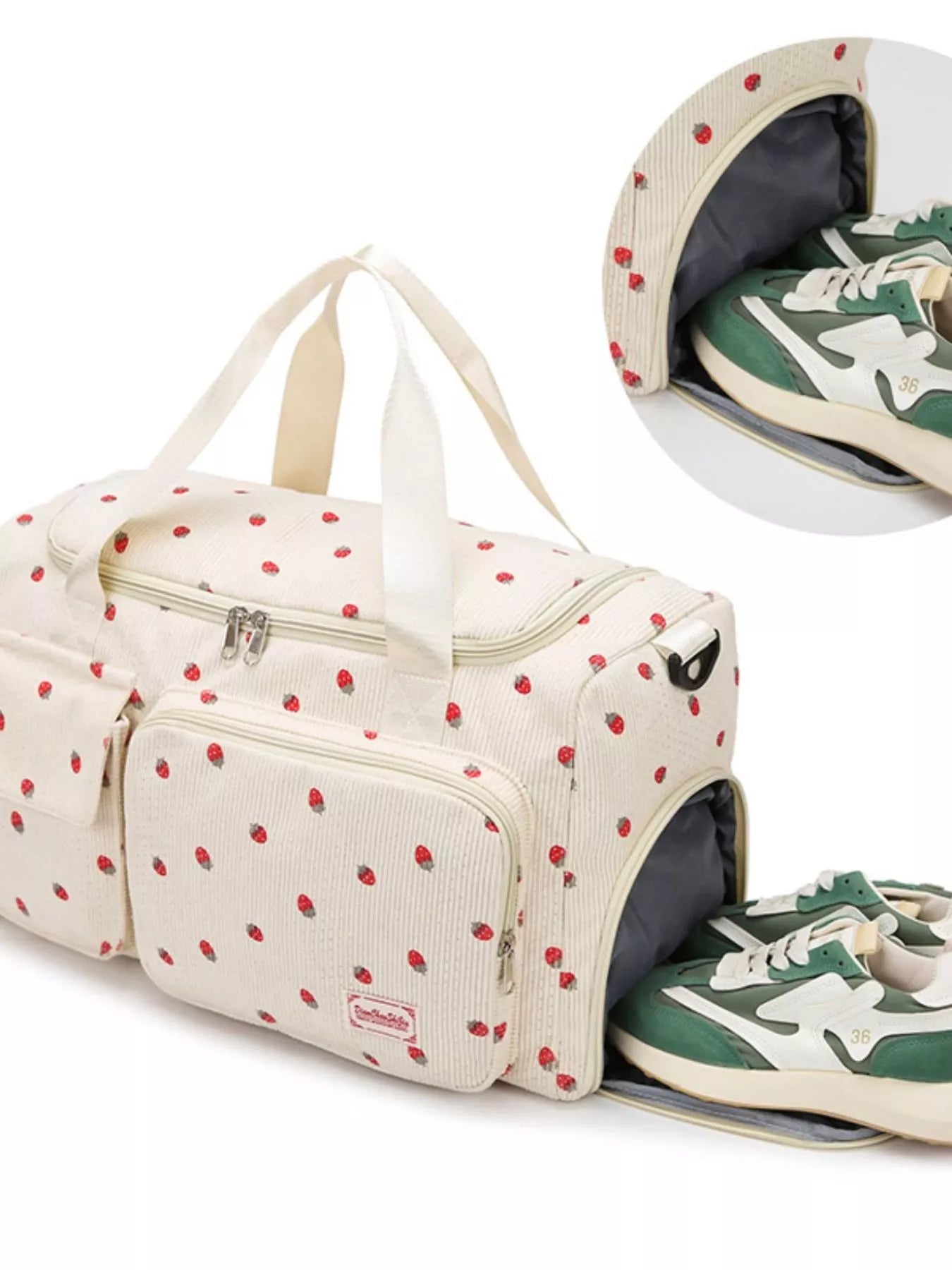 Strawberry Print Corduroy Travel Bag - Crowned Energy CO.