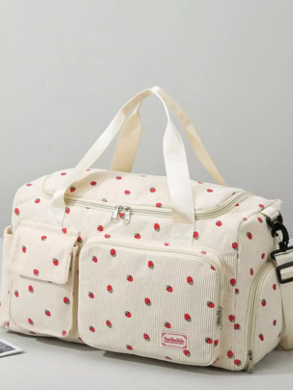 Strawberry Print Corduroy Travel Bag - Crowned Energy CO.