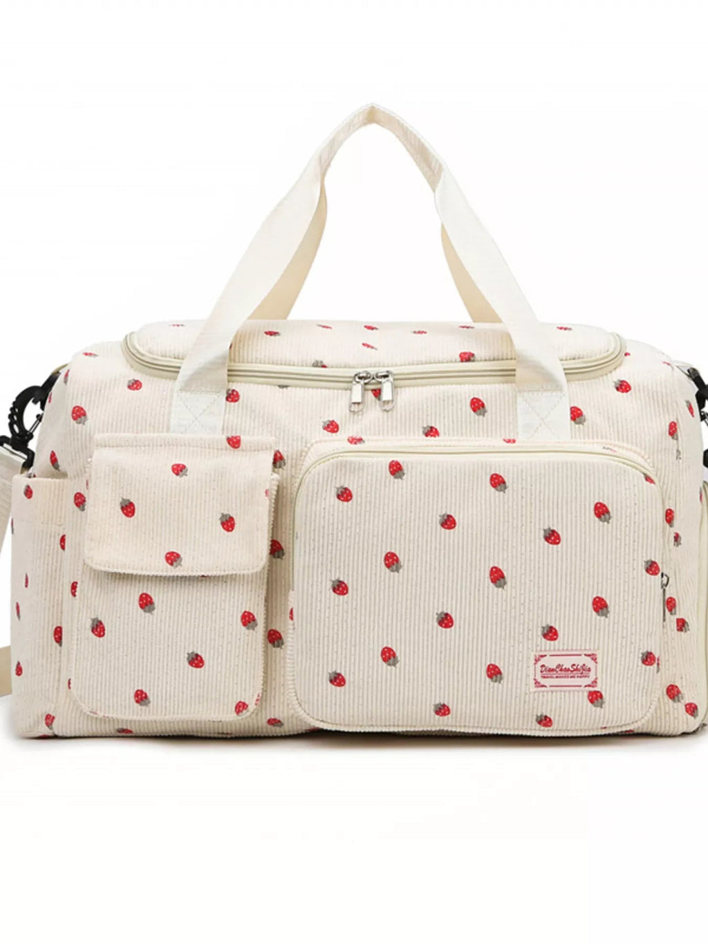 Strawberry Print Corduroy Travel Bag - Crowned Energy CO.