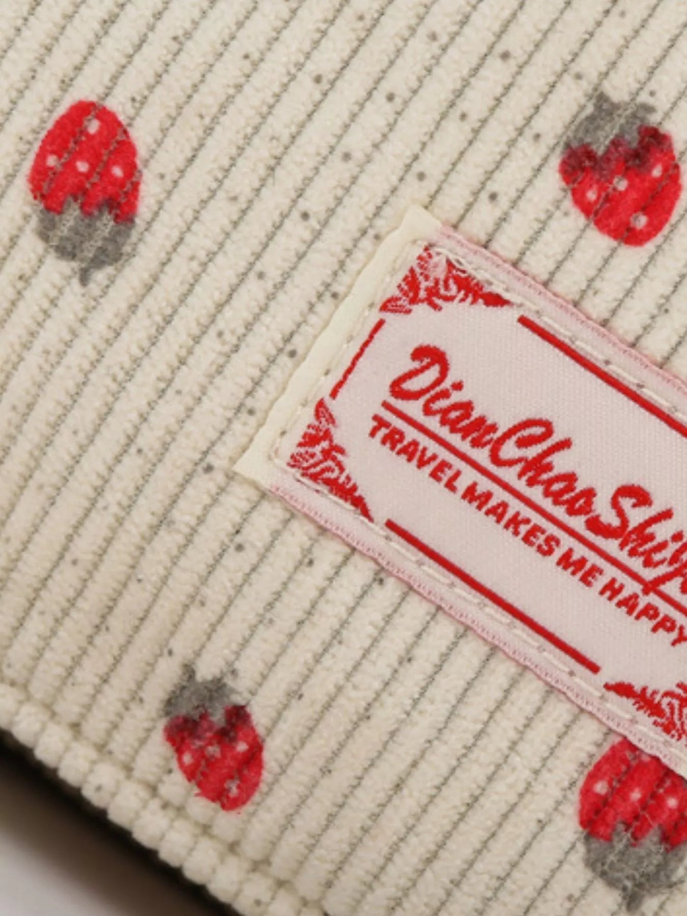 Strawberry Print Corduroy Travel Bag - Crowned Energy CO.