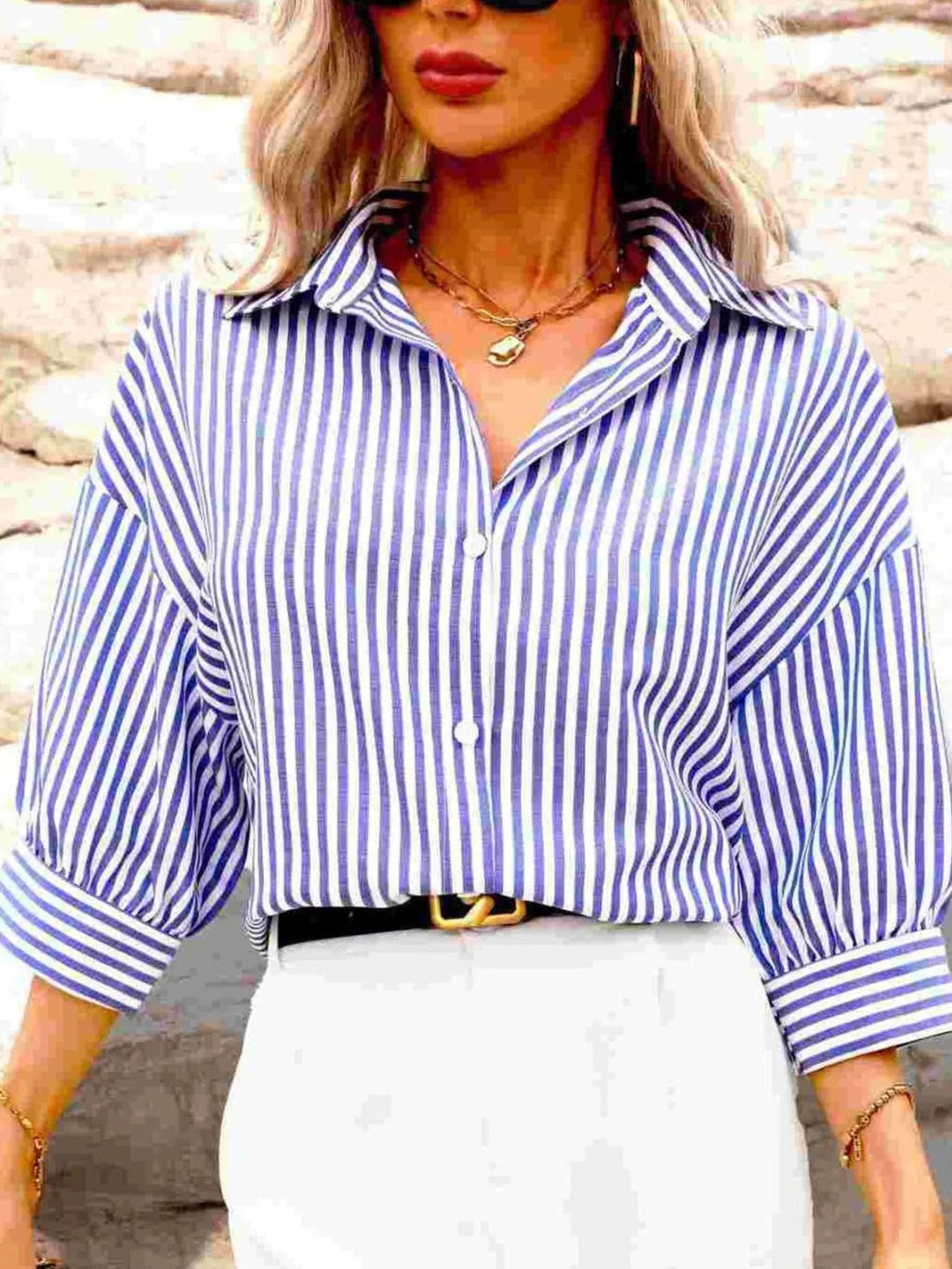 Striped Button-Down Shirt - Crowned Energy CO.