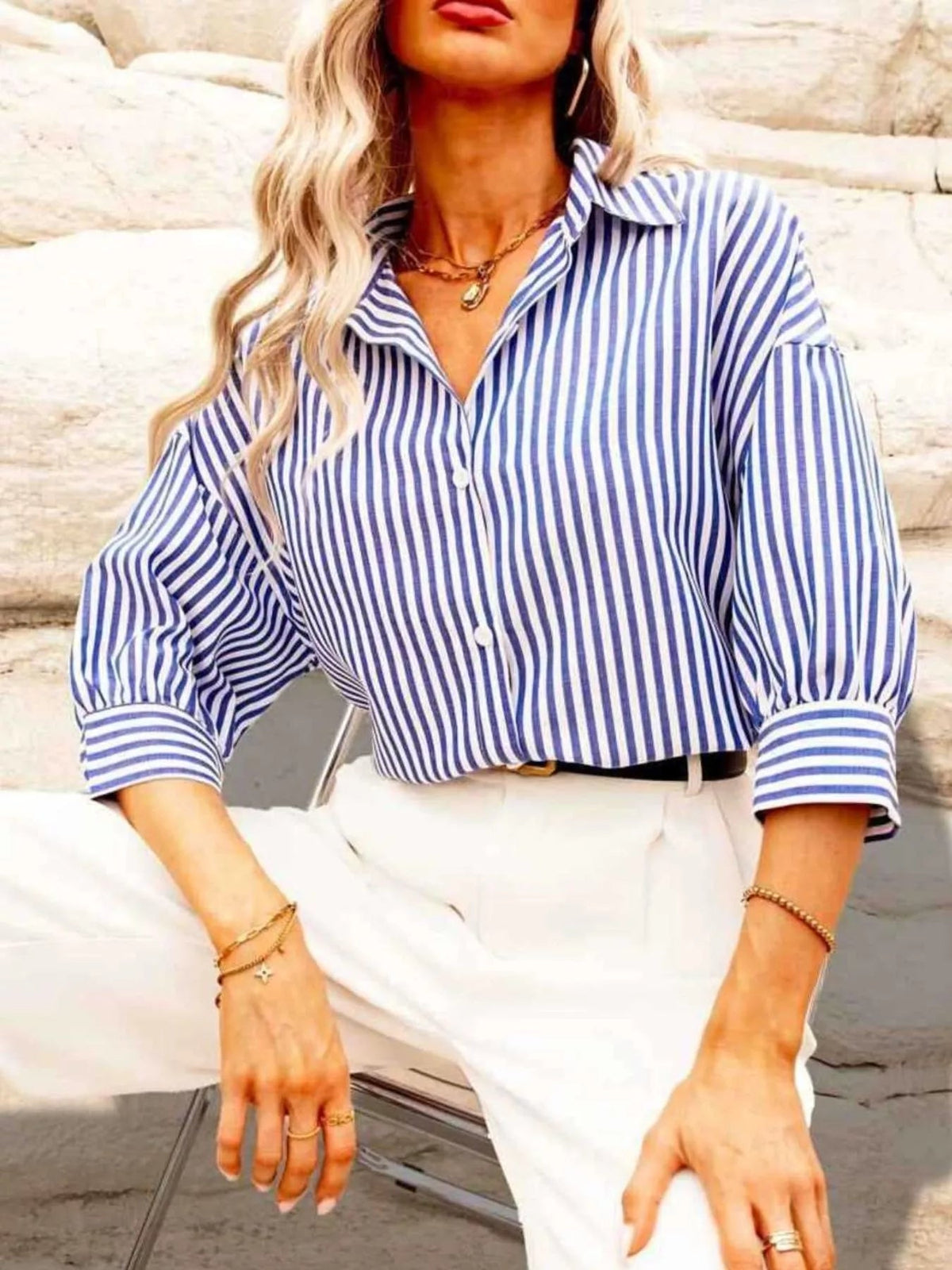 Striped Button-Down Shirt - Crowned Energy CO.