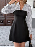 Striped Shirt Panel Bodycon Mini Dress - Crowned Energy CO.