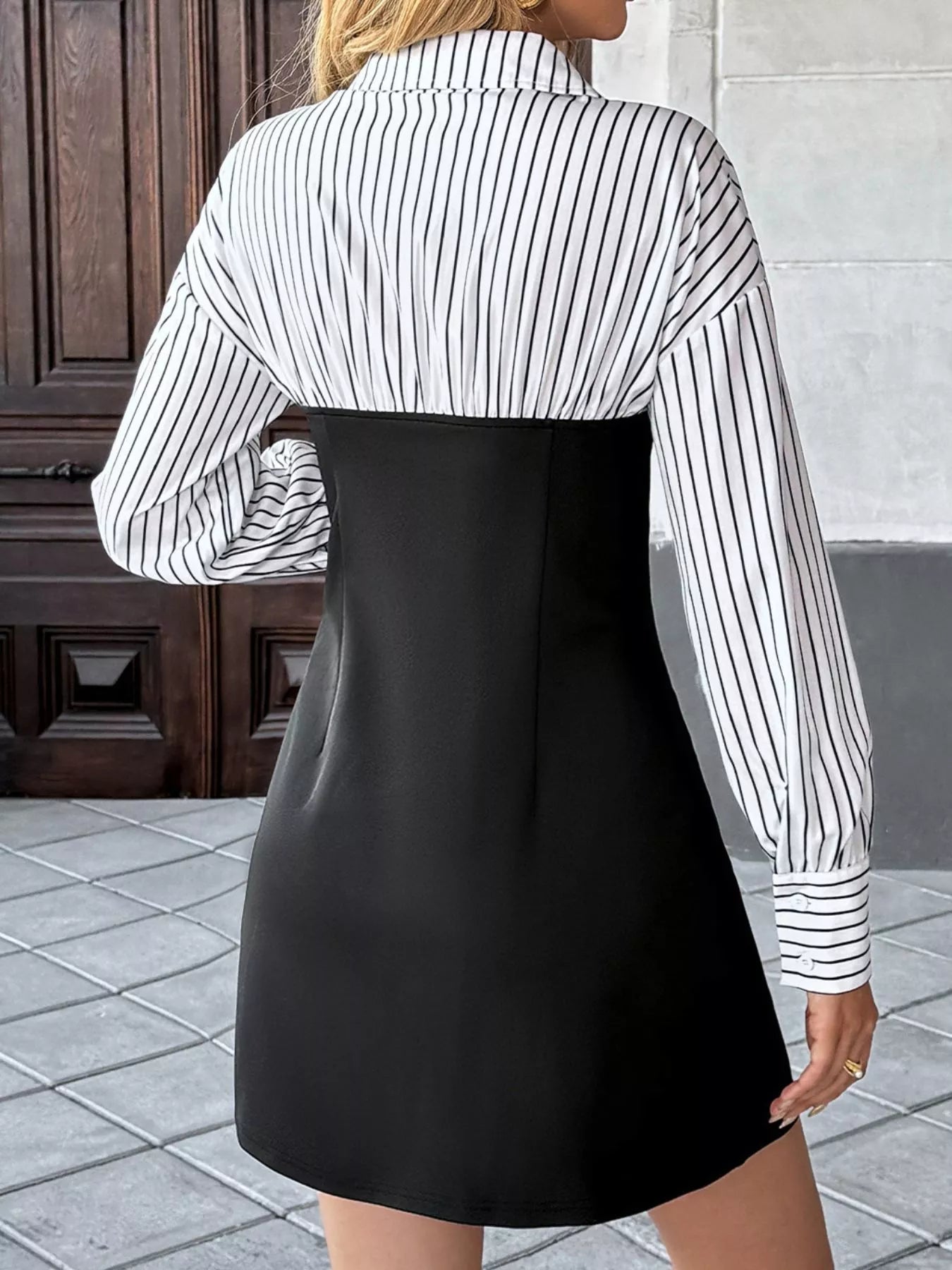Striped Shirt Panel Bodycon Mini Dress - Crowned Energy CO.