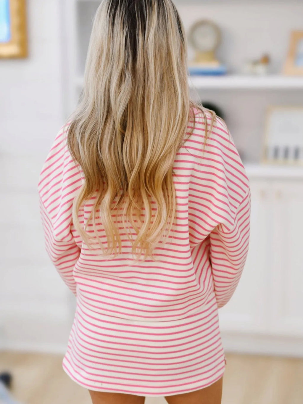 Crowned Energy CO. Pink / S Trendsi OUTFIT SET Striped Top and Skirt Set with Drawstring