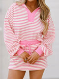 Crowned Energy CO. Pink / S Trendsi OUTFIT SET Striped Top and Skirt Set with Drawstring