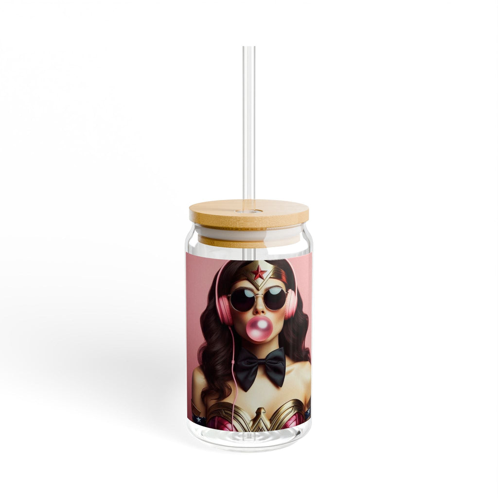 Crowned Energy CO. With lid and straw / 16oz Printify Mug Stylish Sipper Glass, 16oz, Unique Drinkware