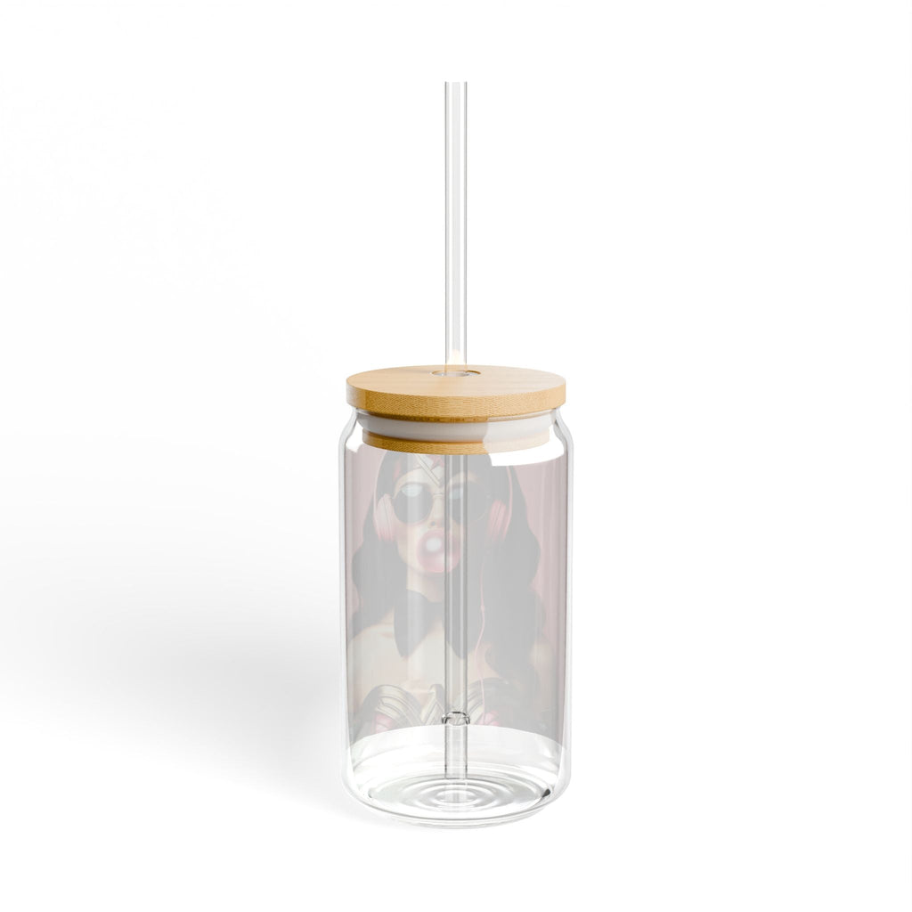 Crowned Energy CO. With lid and straw / 16oz Printify Mug Stylish Sipper Glass, 16oz, Unique Drinkware