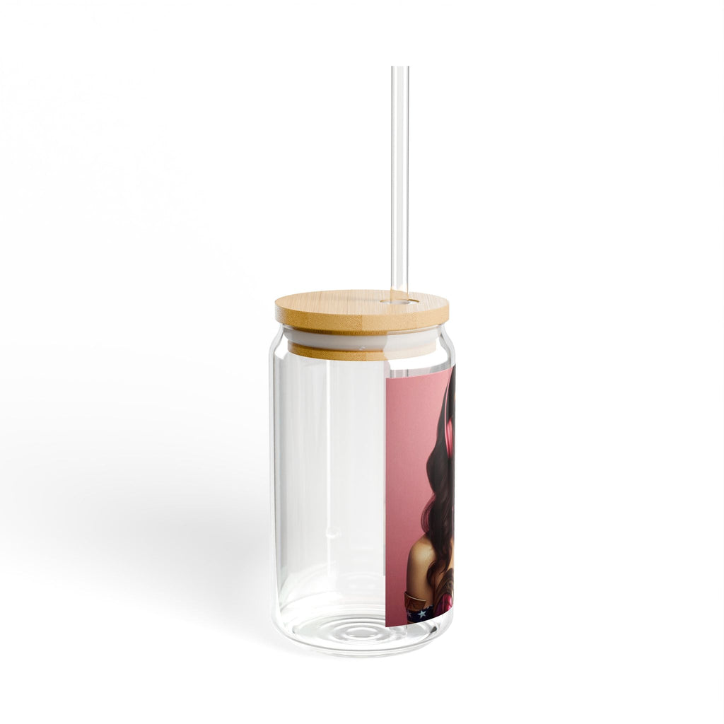 Crowned Energy CO. With lid and straw / 16oz Printify Mug Stylish Sipper Glass, 16oz, Unique Drinkware