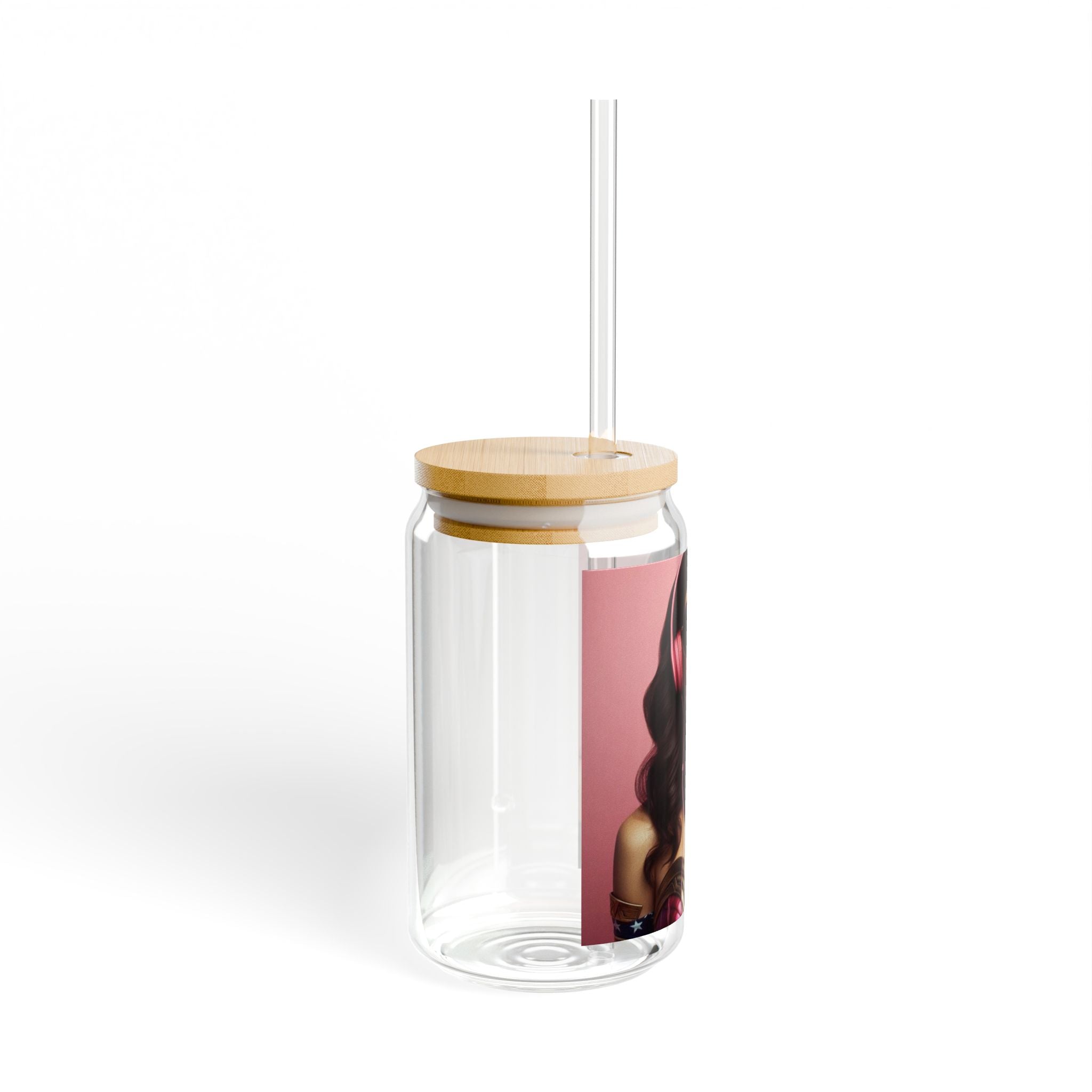 Crowned Energy CO. With lid and straw / 16oz Printify Mug Stylish Sipper Glass, 16oz, Unique Drinkware