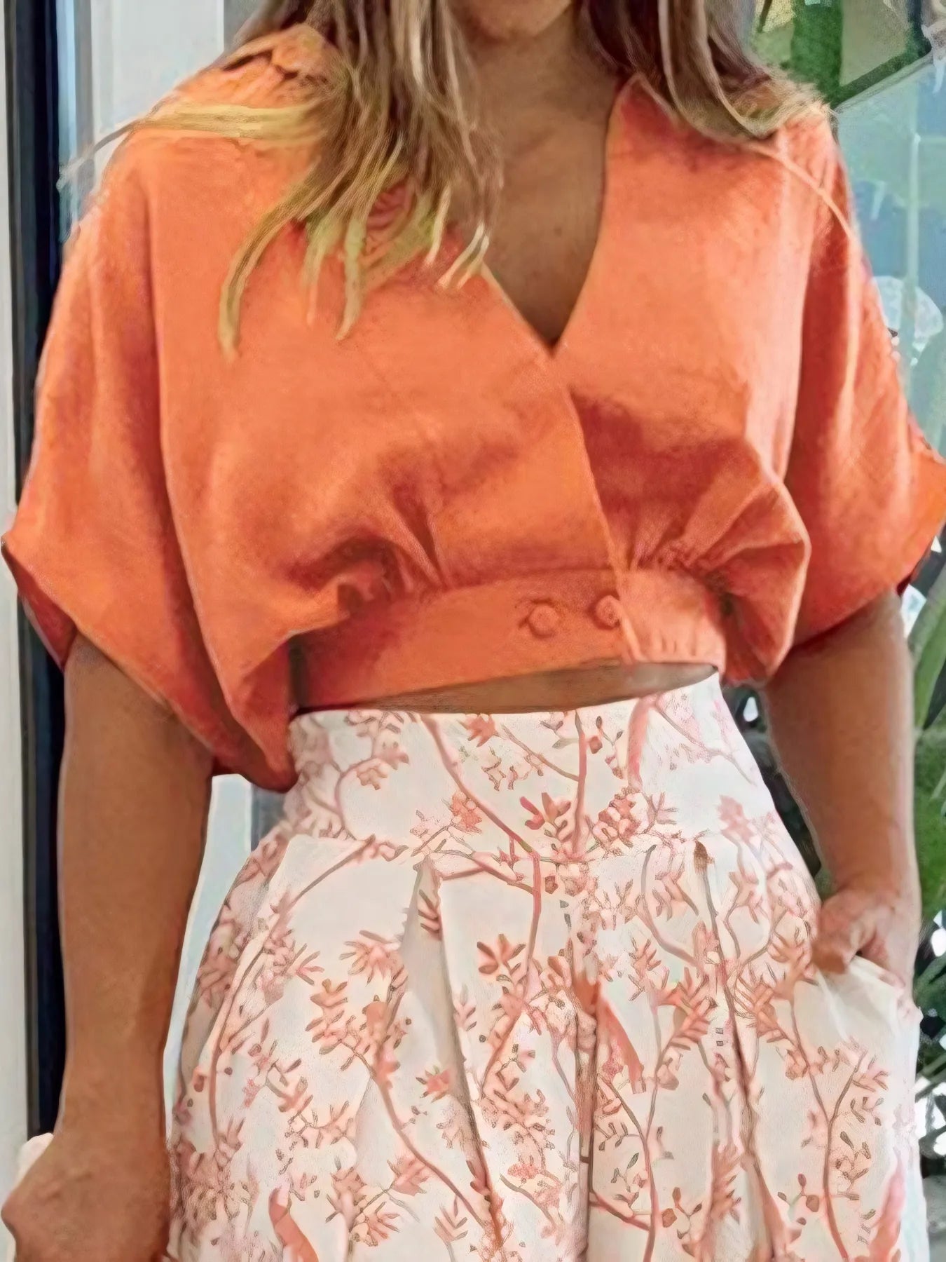 Crowned Energy CO. Orange-Red / S Trendsi Bottoms/Jeans Surplice Top and High Waist Pants Set