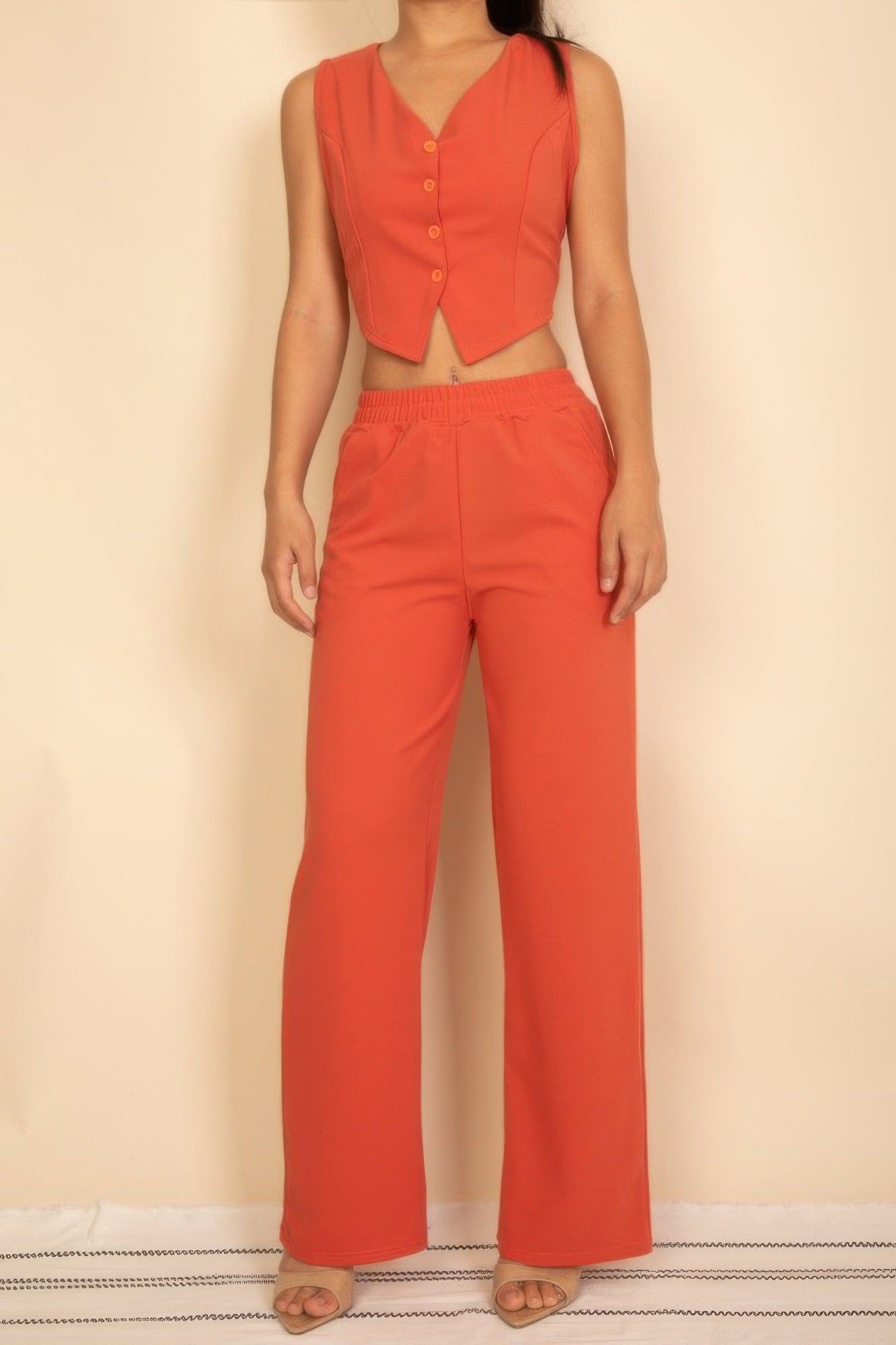 Crowned Energy CO. Rust / S CCWHOLESALECLOTHING OUTFIT SET Tailored Button Vest With Adjustable Back Tie & Wide Leg Pants Set