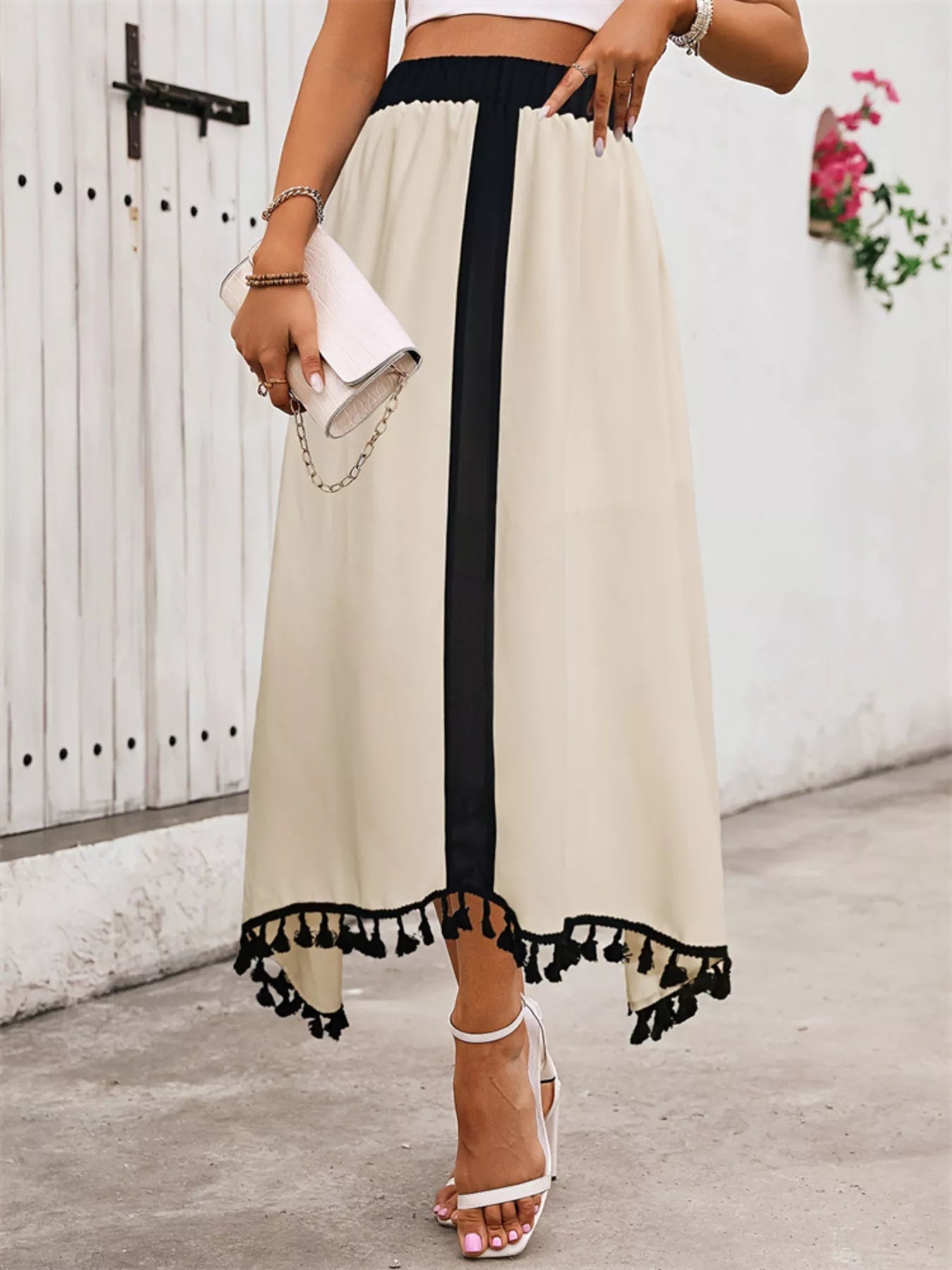 Tassel Trim High Waist Skirt - Crowned Energy CO.