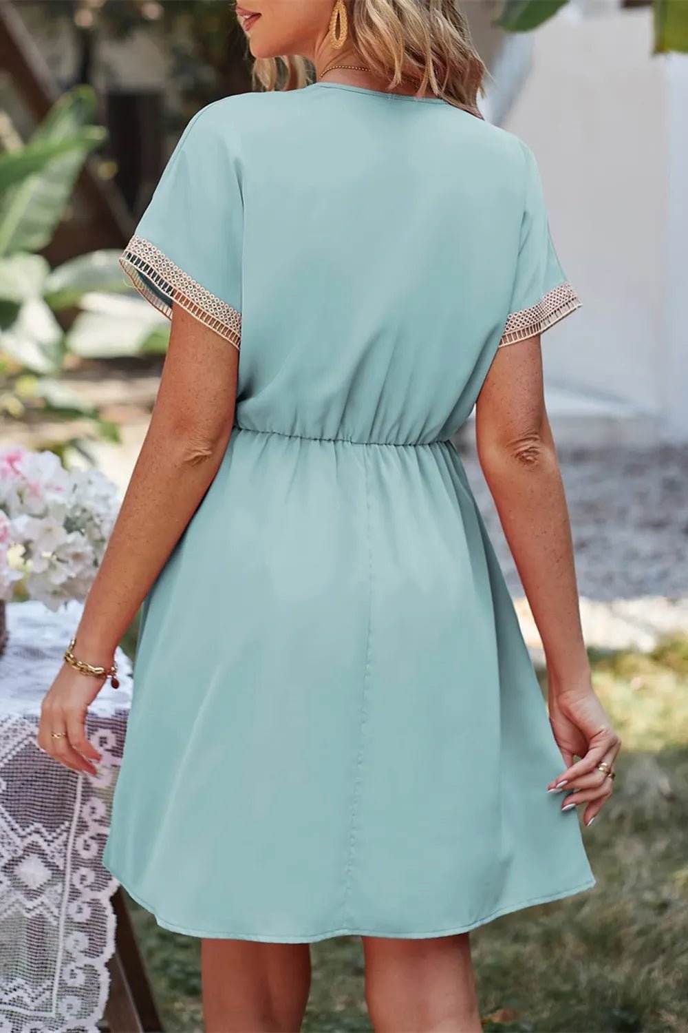 Tassel V - Neck Short Sleeve Dress - Crowned Energy CO.