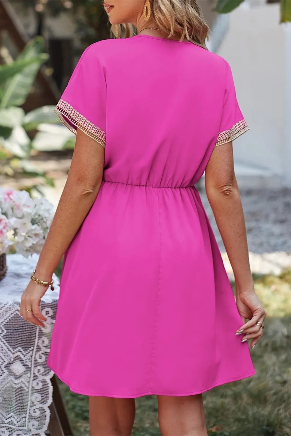 Tassel V - Neck Short Sleeve Dress - Crowned Energy CO.