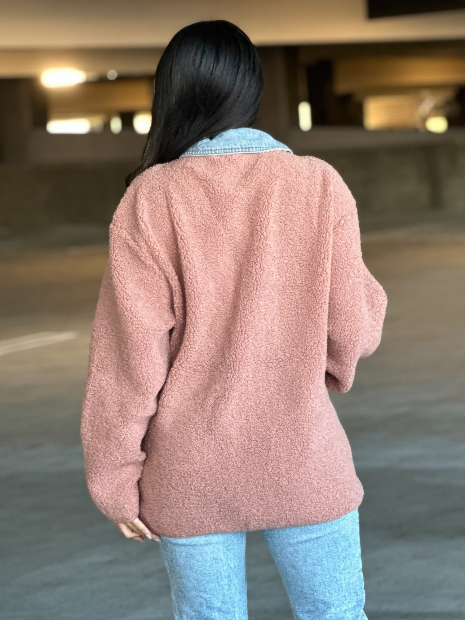 Teddy Fleece & Denim Jacket With Square Pockets - Crowned Energy CO.