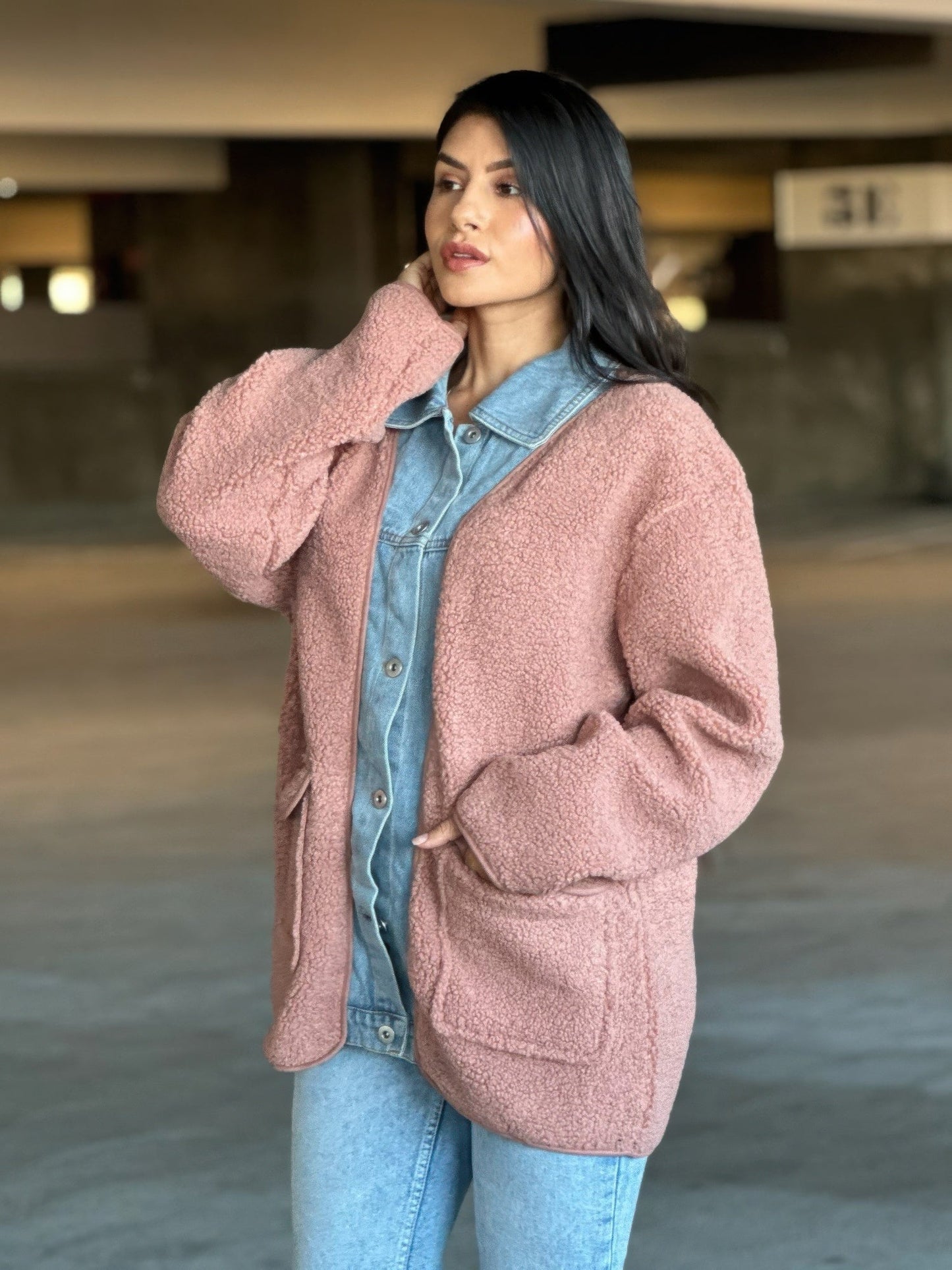 Teddy Fleece & Denim Jacket With Square Pockets - Crowned Energy CO.