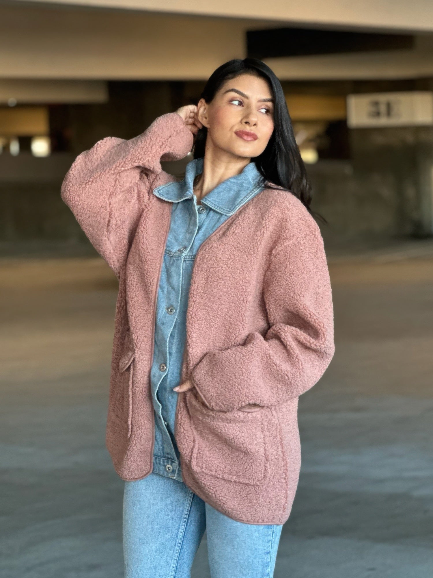 Teddy Fleece & Denim Jacket With Square Pockets - Crowned Energy CO.