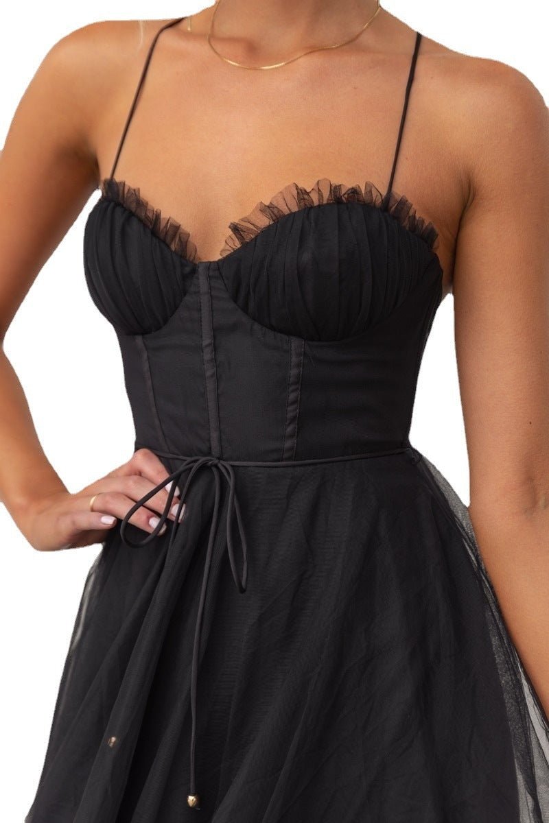 Crowned Energy CO. Black / 2XL Goddess Vibes Dresses Temperament Camisole Mesh Party Evening Dress