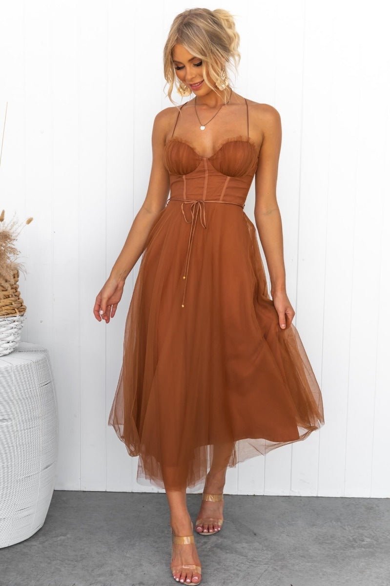 Crowned Energy CO. Yellow / L Goddess Vibes Dresses Temperament Camisole Mesh Party Evening Dress