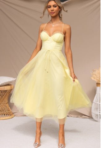Crowned Energy CO. Light yellow / L Goddess Vibes Dresses Temperament Camisole Mesh Party Evening Dress