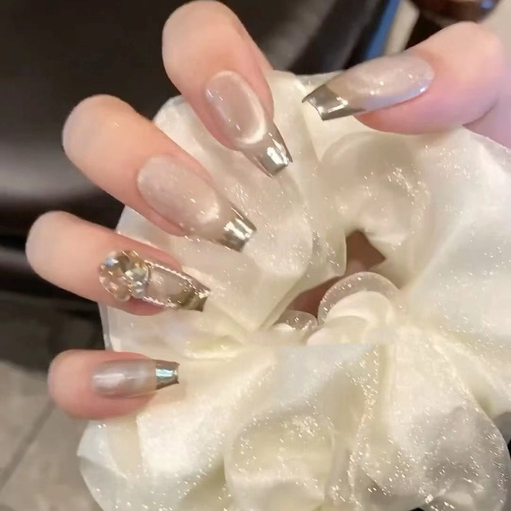 Temperament Cat Eye Champagne French Nails - Crowned Energy CO.