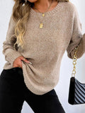 Crowned Energy CO. Apricot / S Trendsi Sweaters & Cardigans/Cardigans Textured Knit Relaxed Fit Round Neck Sweater