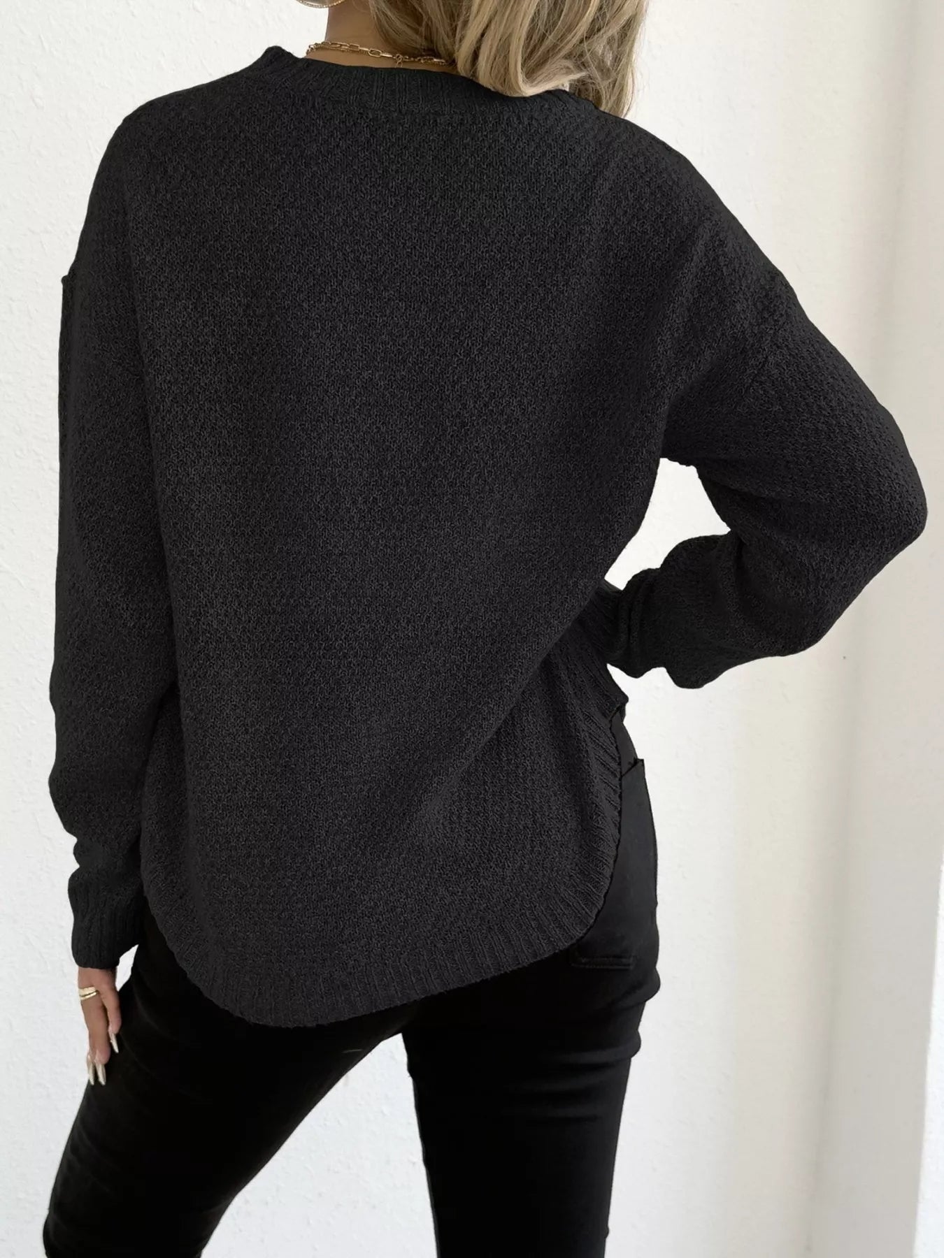 Crowned Energy CO. Apricot / S Trendsi Sweaters & Cardigans/Cardigans Textured Knit Relaxed Fit Round Neck Sweater