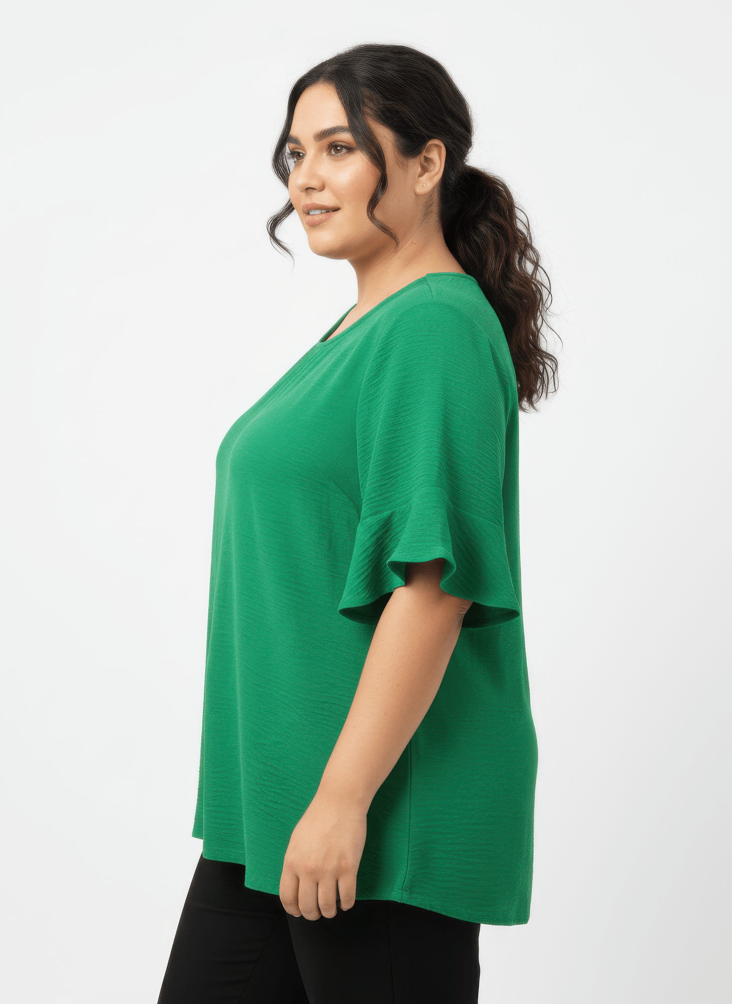 Textured Ruffle Sleeve Short Sleeve Top - Crowned Energy CO.