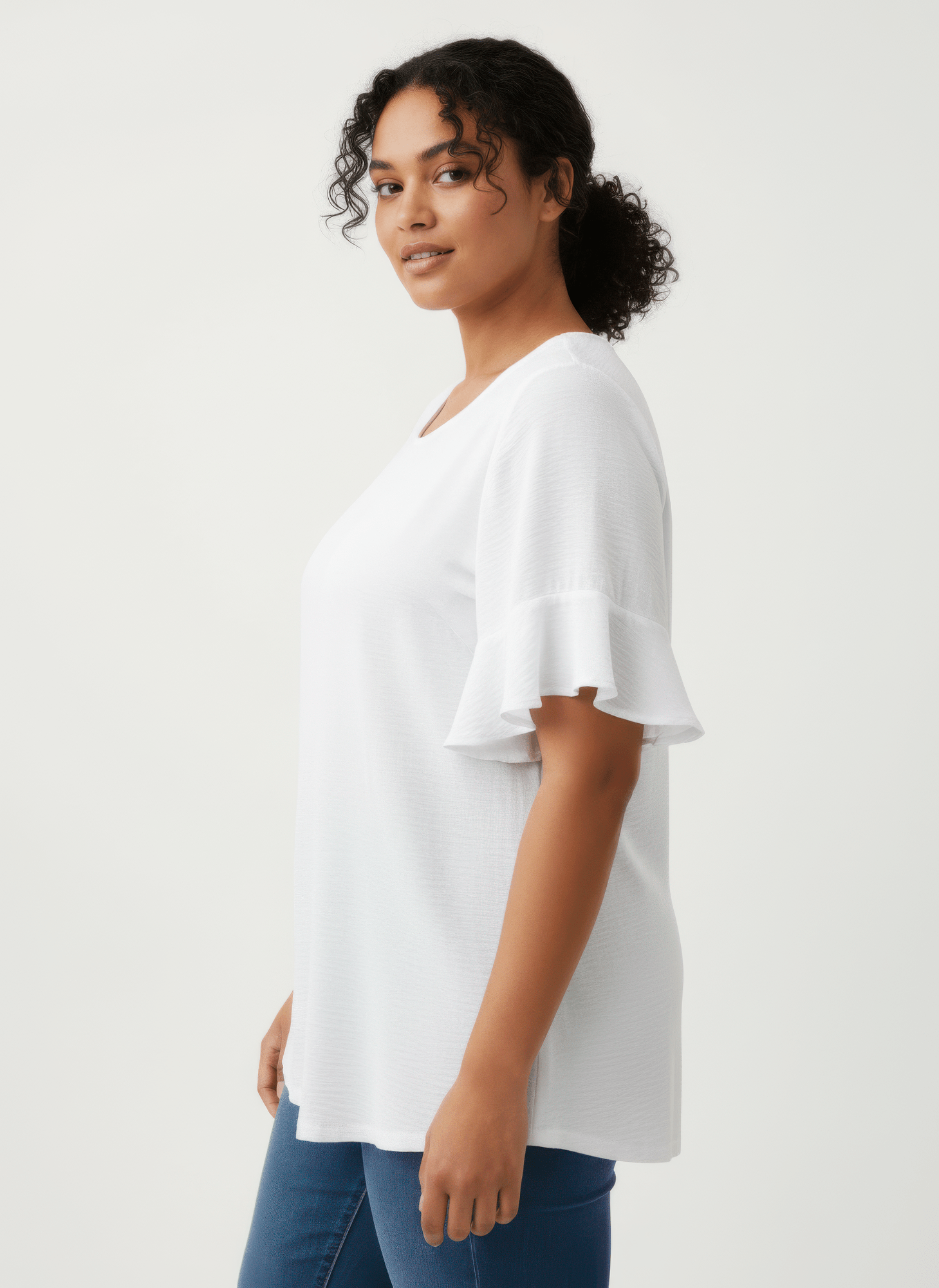 Textured Ruffle Sleeve Short Sleeve Top - Crowned Energy CO.
