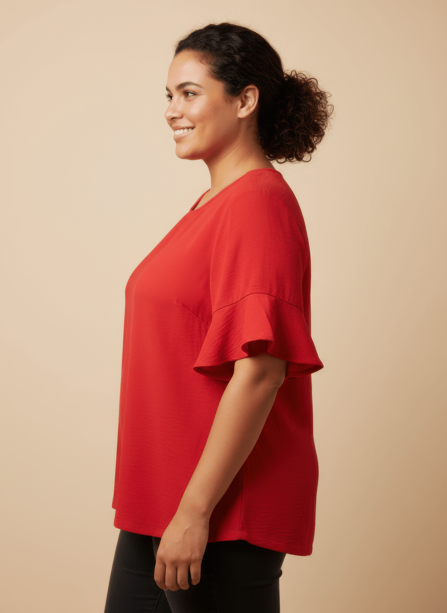Textured Ruffle Sleeve Short Sleeve Top - Crowned Energy CO.