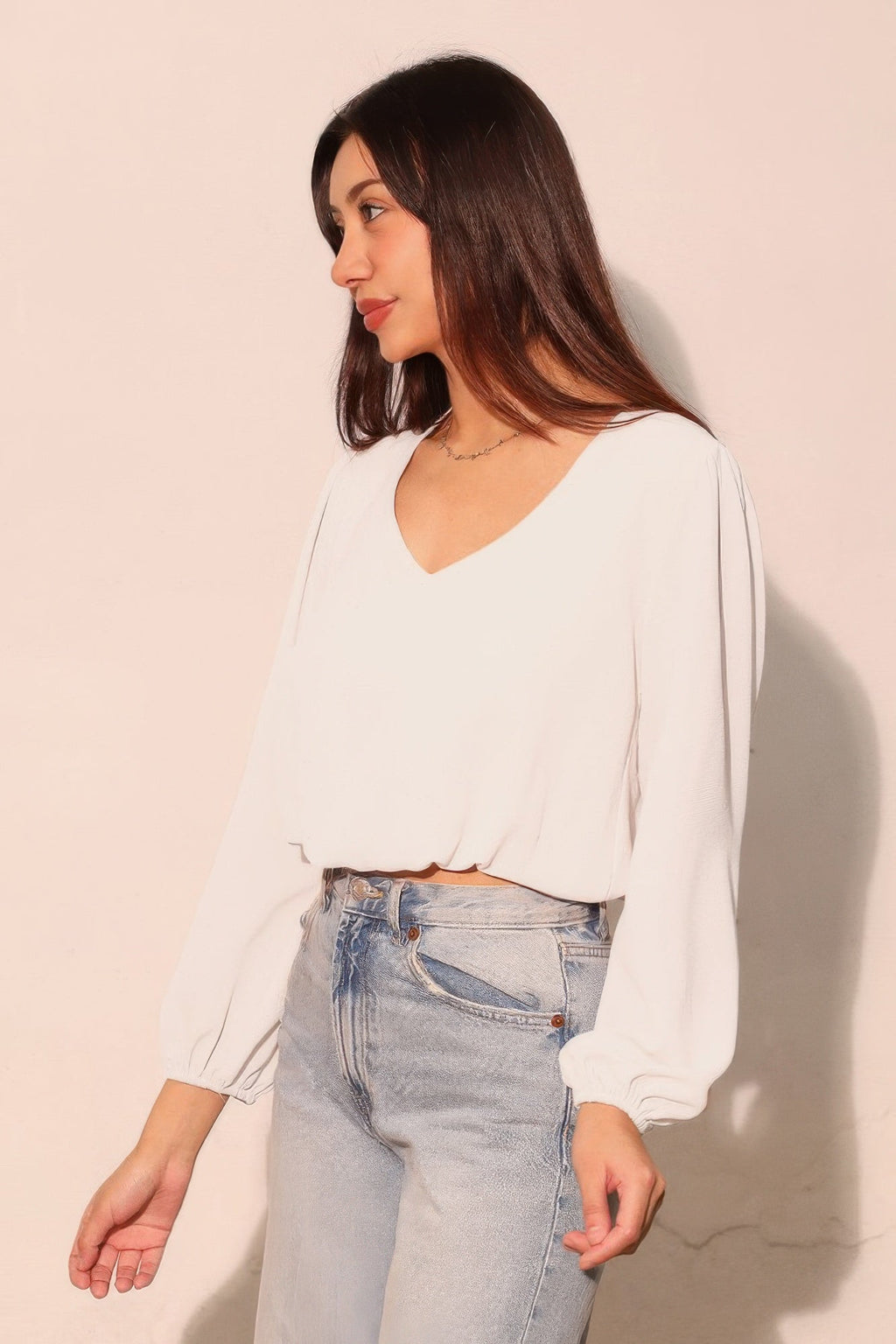 Textured Solid Long Sleeve Crop Top - Crowned Energy CO.