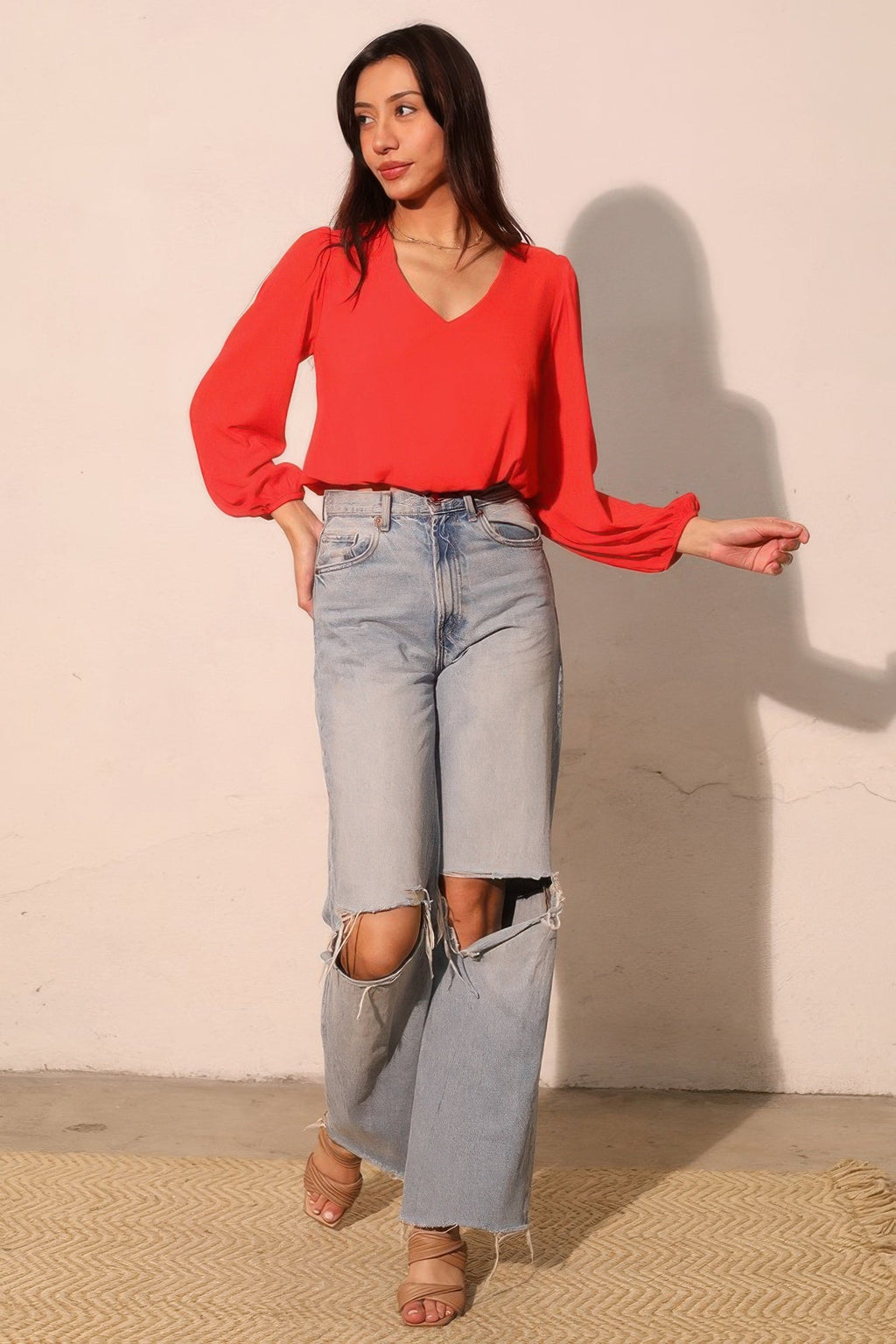 Textured Solid Long Sleeve Crop Top - Crowned Energy CO.