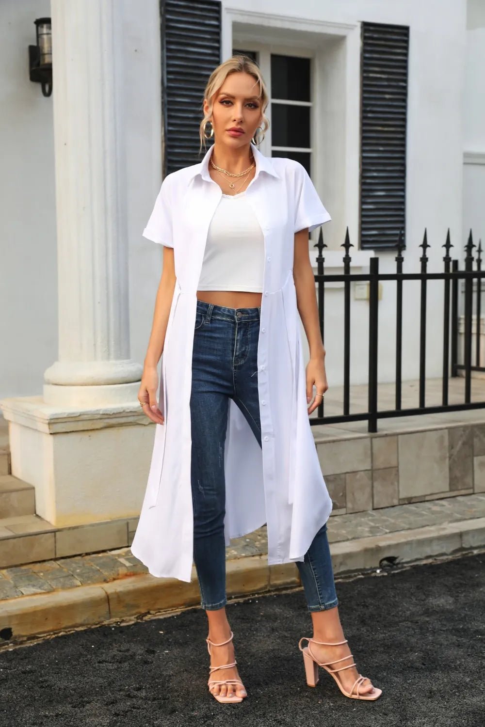 Tied Button Up Shirt Dress - Crowned Energy CO.
