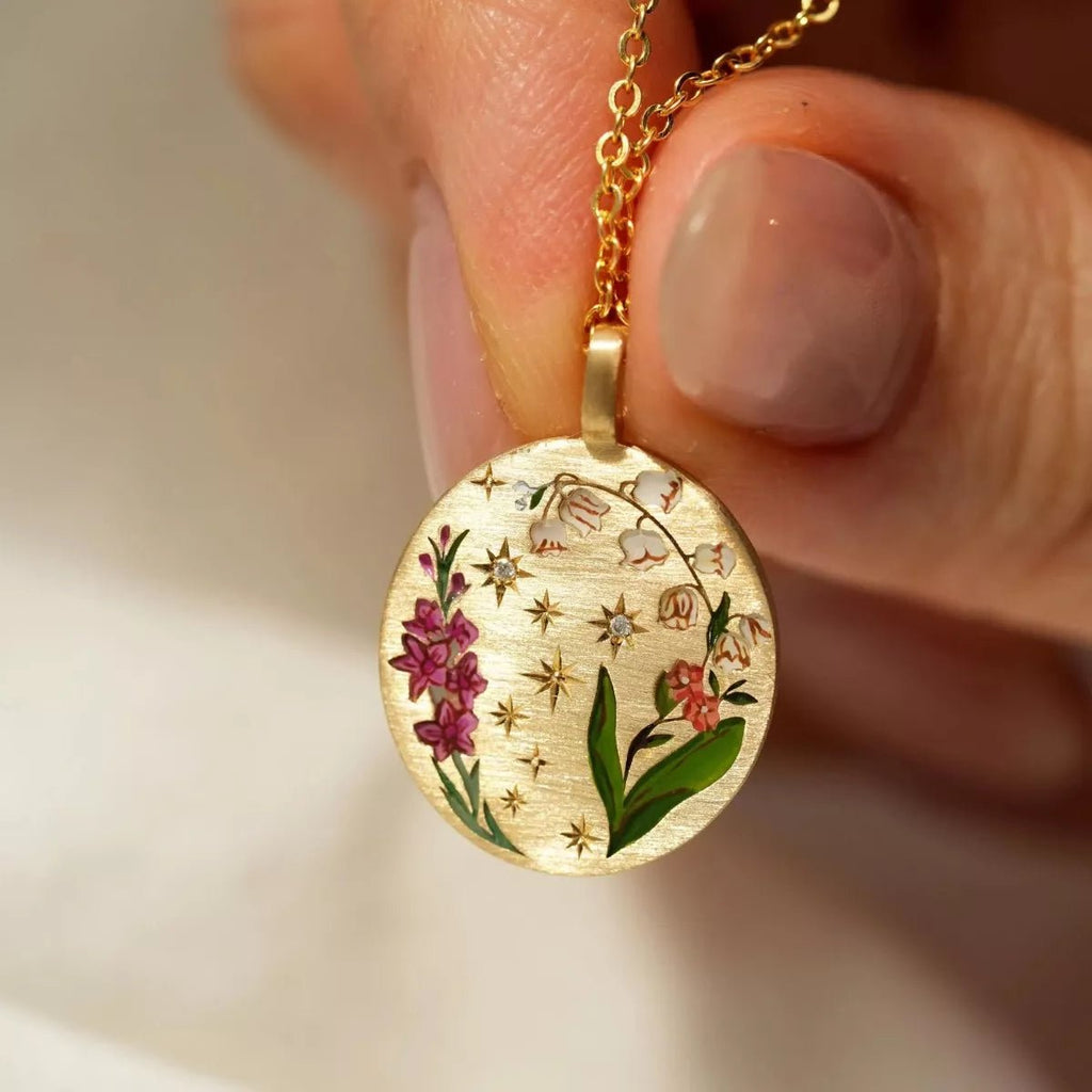 Crowned Energy CO. Gold / One Size Trendsi Jewelry Titanium Steel Painted Oil Dripping Floral Oval Tarot Necklace