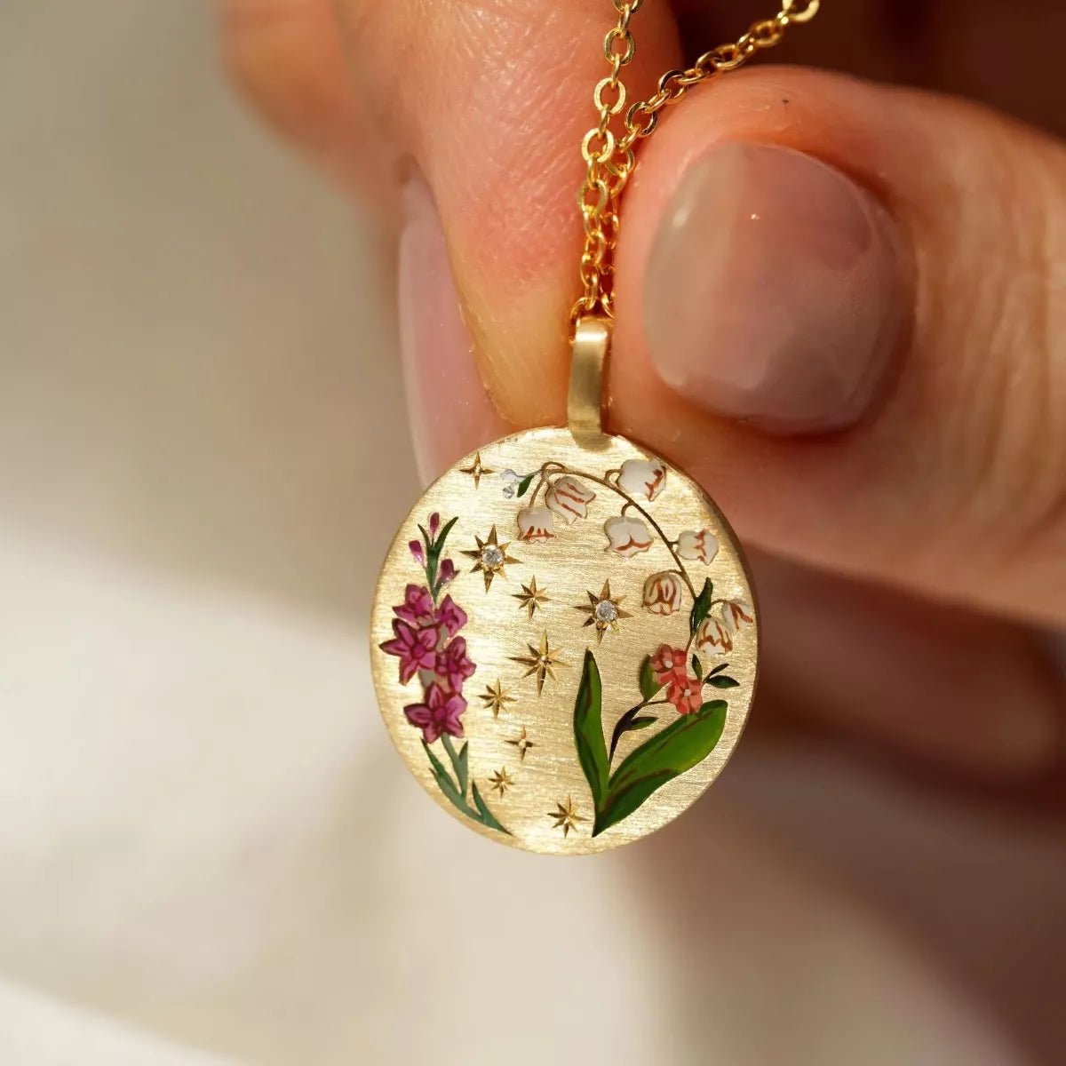 Crowned Energy CO. Gold / One Size Trendsi Jewelry Titanium Steel Painted Oil Dripping Floral Oval Tarot Necklace