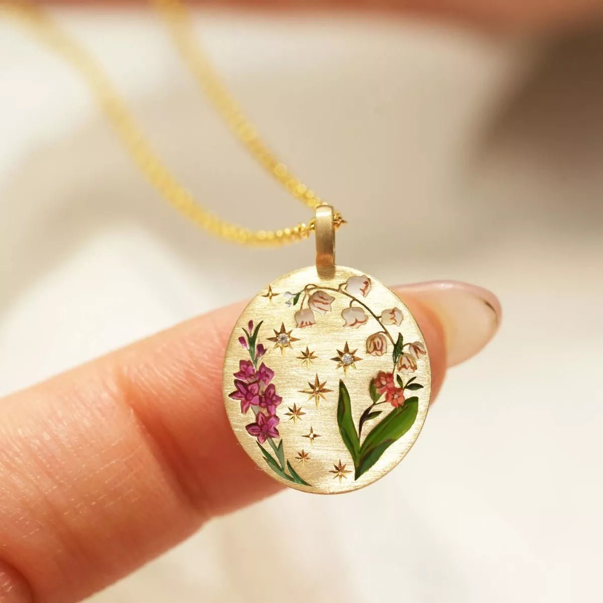 Crowned Energy CO. Gold / One Size Trendsi Jewelry Titanium Steel Painted Oil Dripping Floral Oval Tarot Necklace