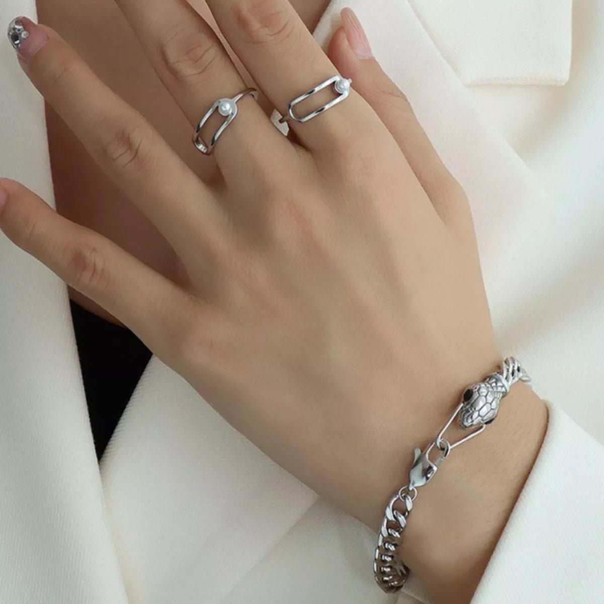 Crowned Energy CO. Gold / One Size Trendsi BRACELET Titanium Steel Zircon Snake Bracelet