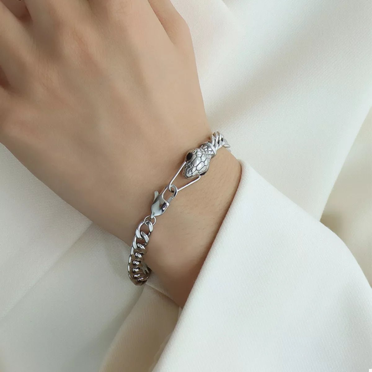 Crowned Energy CO. Silver / One Size Trendsi BRACELET Titanium Steel Zircon Snake Bracelet